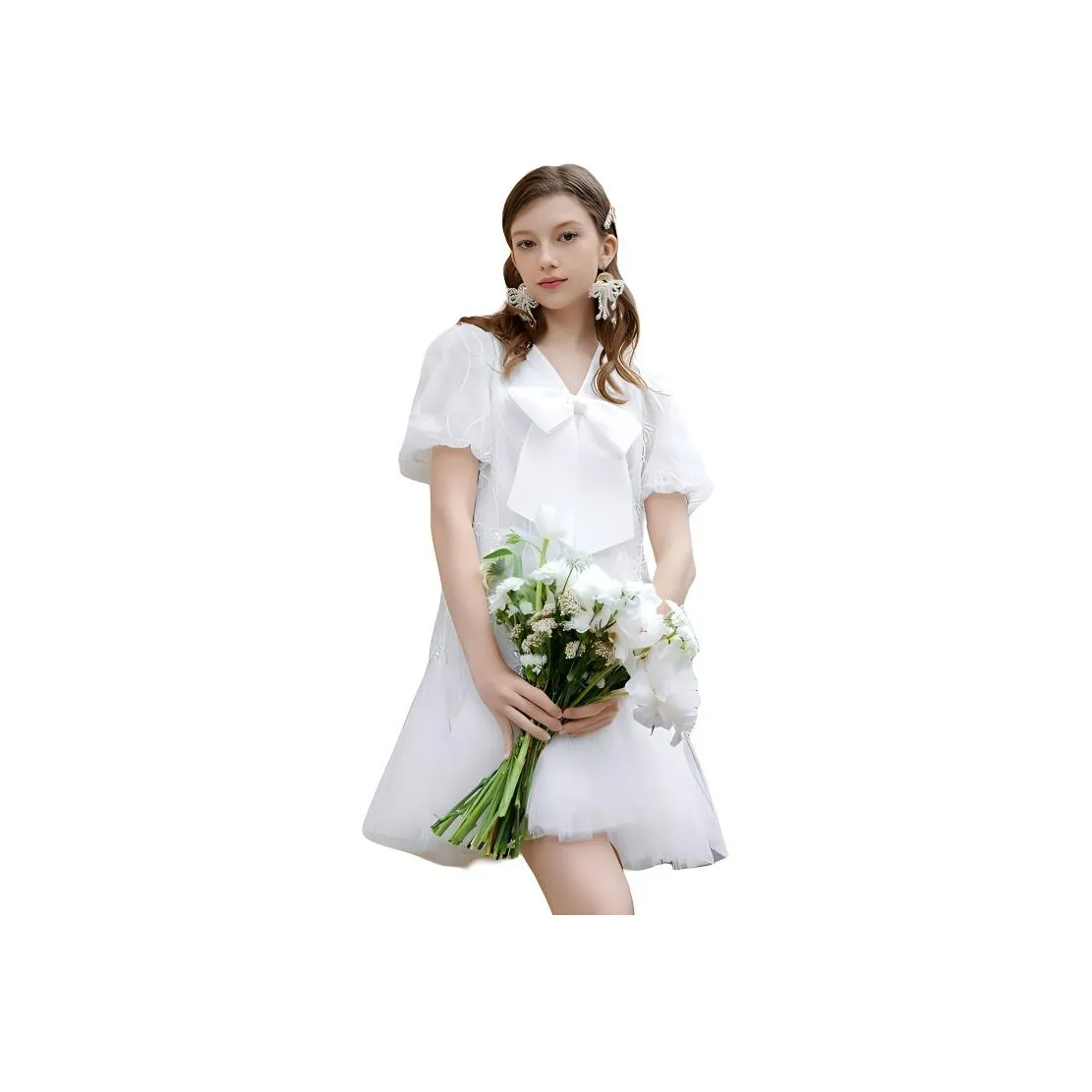 AIVEI Short-Sleeved Dresses Women's White