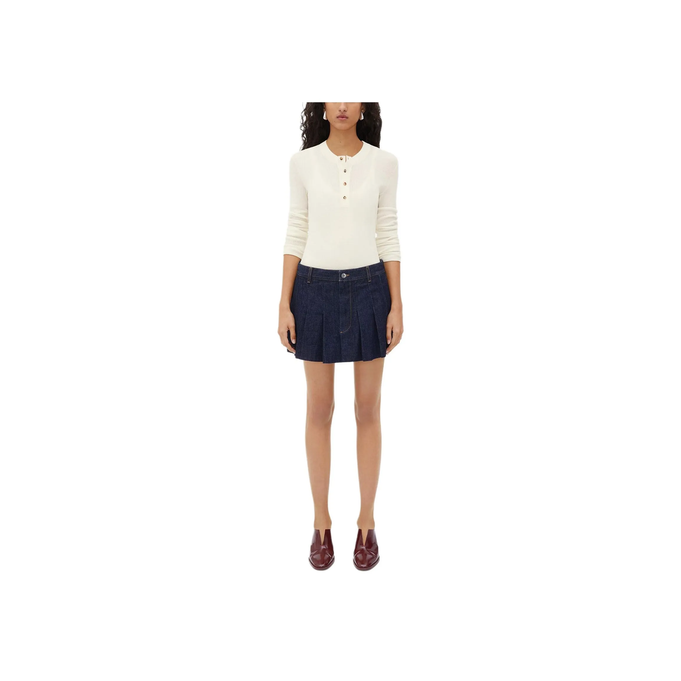 Bottega Veneta Pleated Denim Mini Skirt