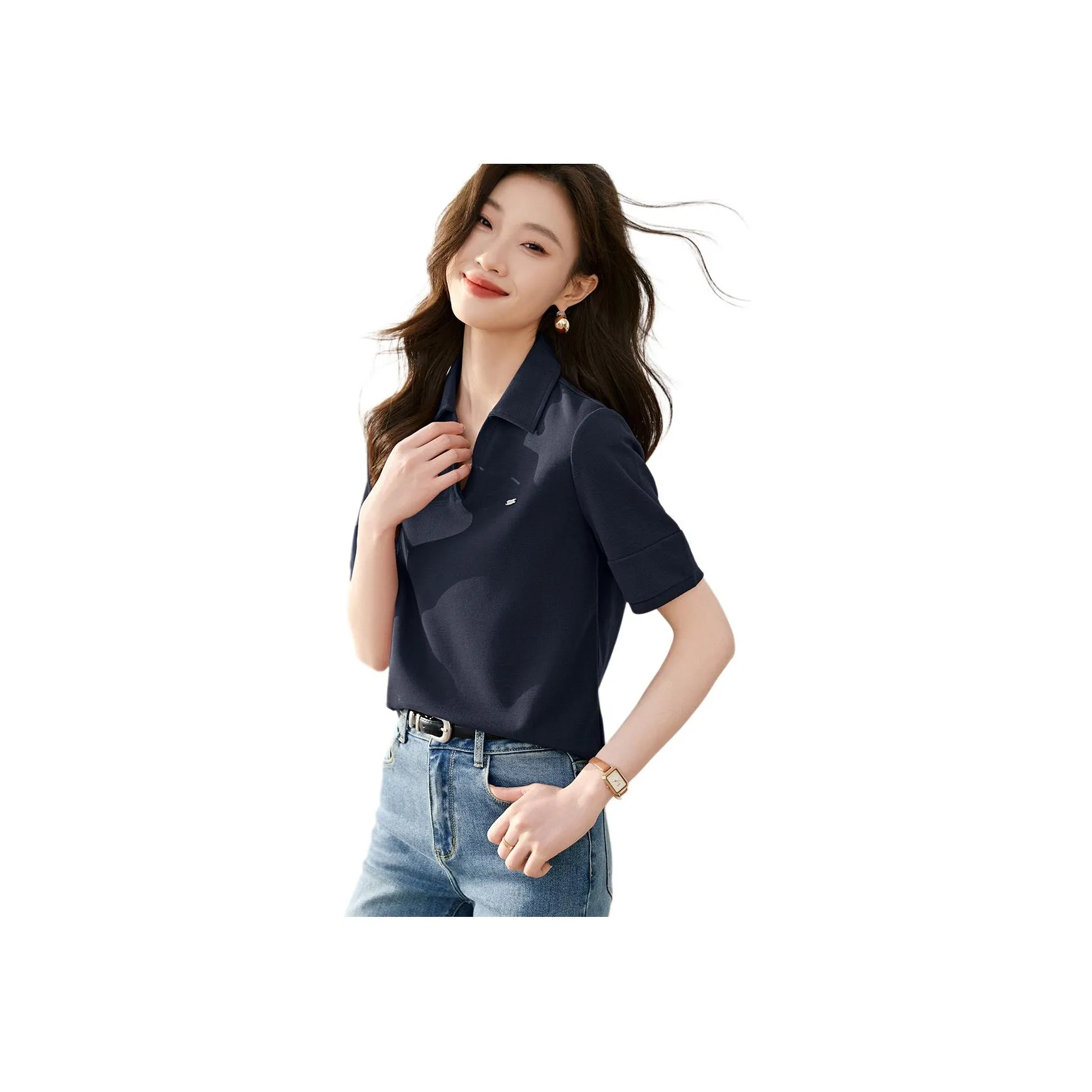 Mo Han Yi Mei Поло Женское Темно-синий