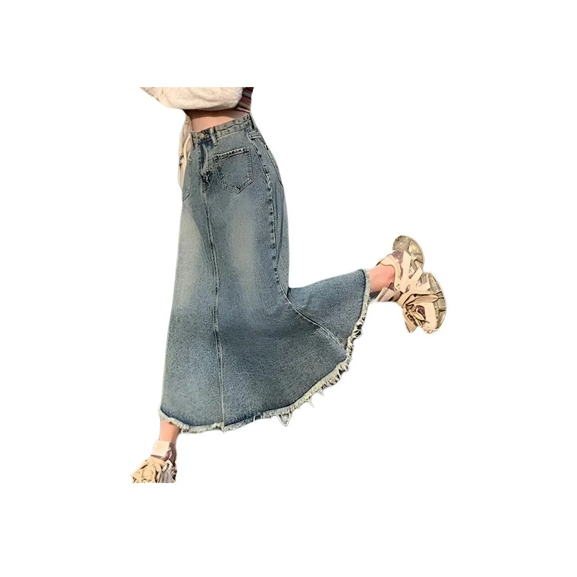 Lan Miao Деним Длинная Юбка Женская