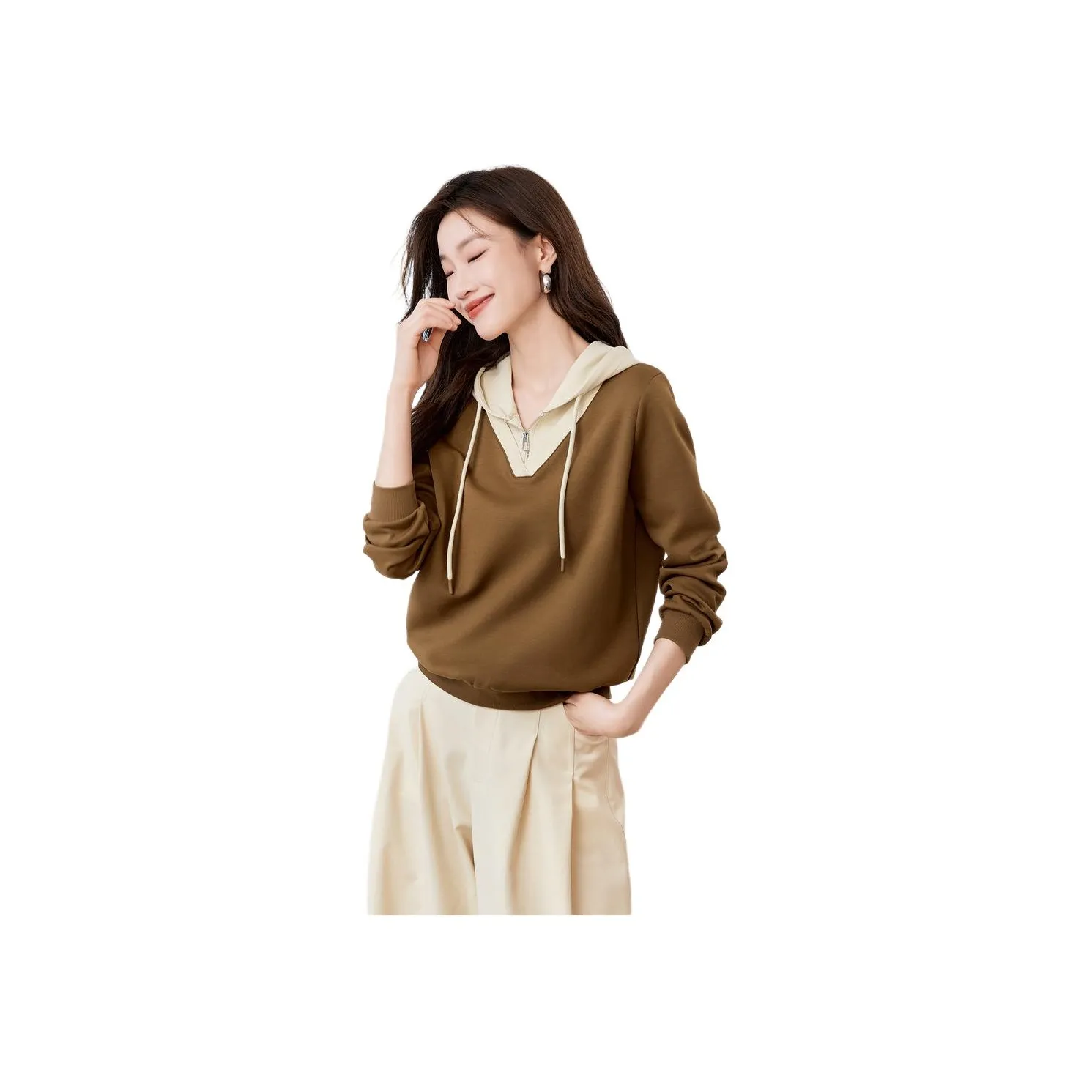Mo Han Yi Mei Sweatshirt Women's Top Beige Bottom Khaki