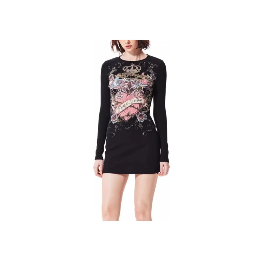 Ed Hardy FW24 Long Sleeved Dress Women's Black