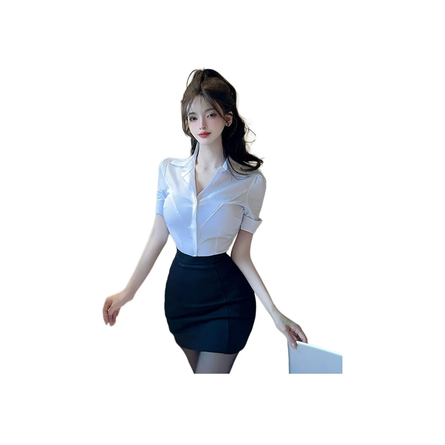 Garbege Uniforms Women's White Top Black Skirt Set