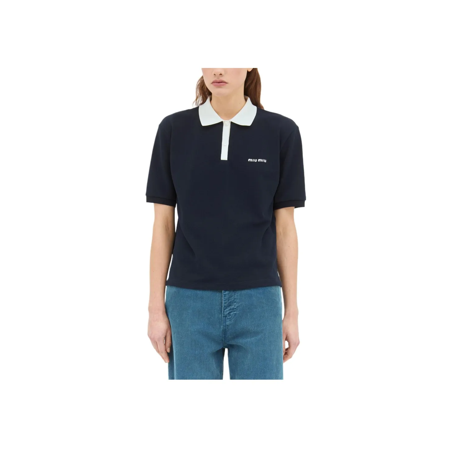 MIU MIU Women's Pique Polo Shirt Blue