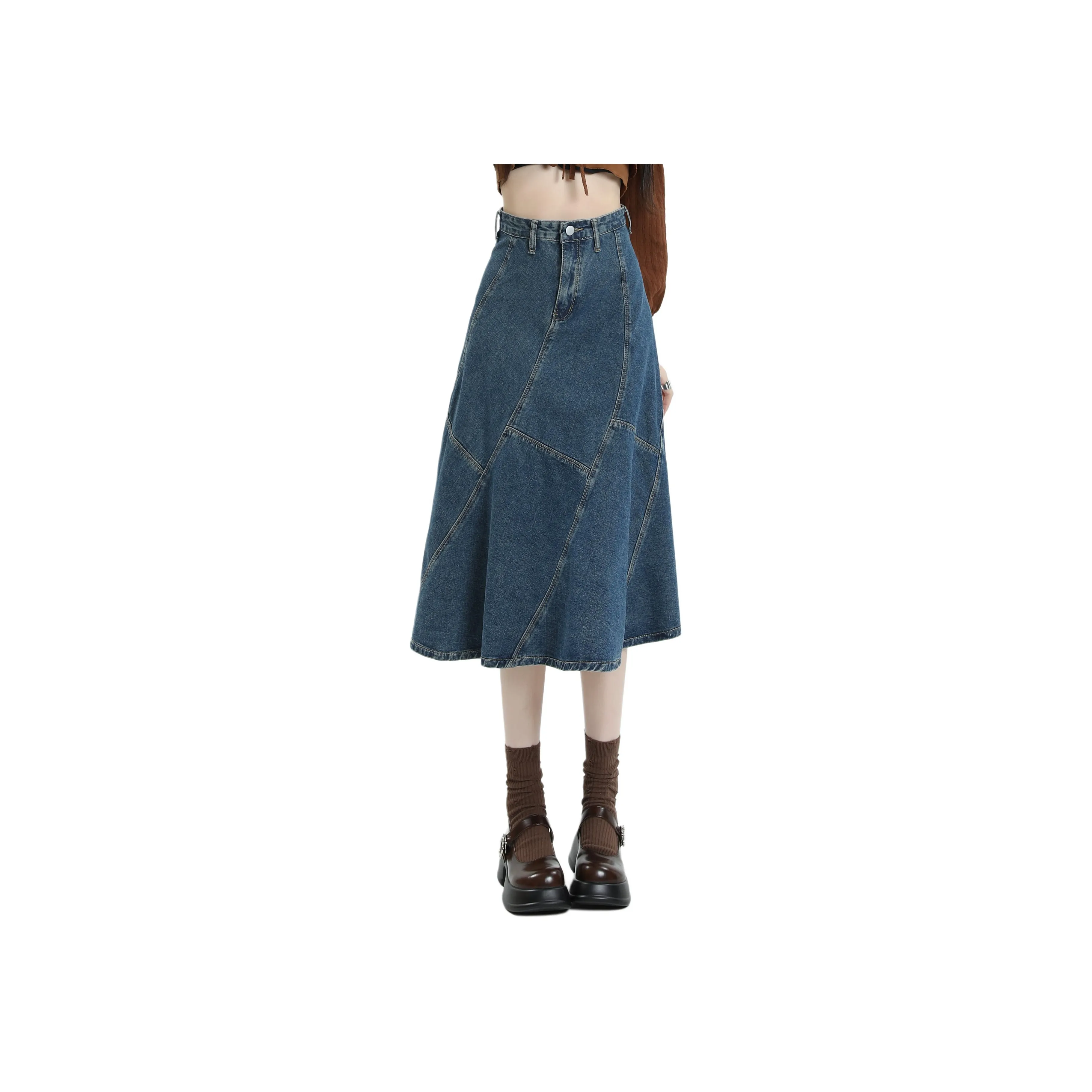Rose Denim Long Skirts Women's Blue