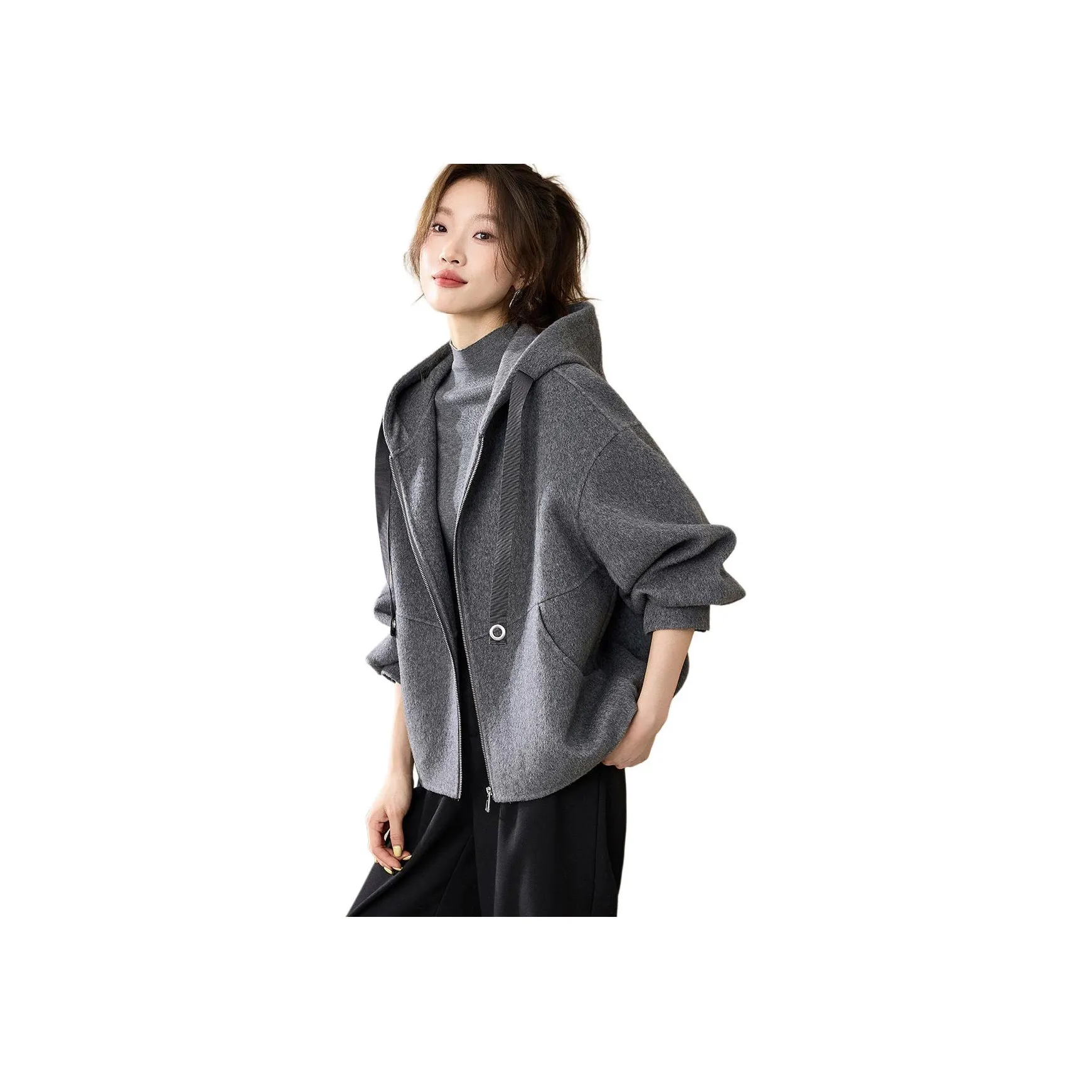 Mo Han Yi Mei Классическое Серое Женское Пальто