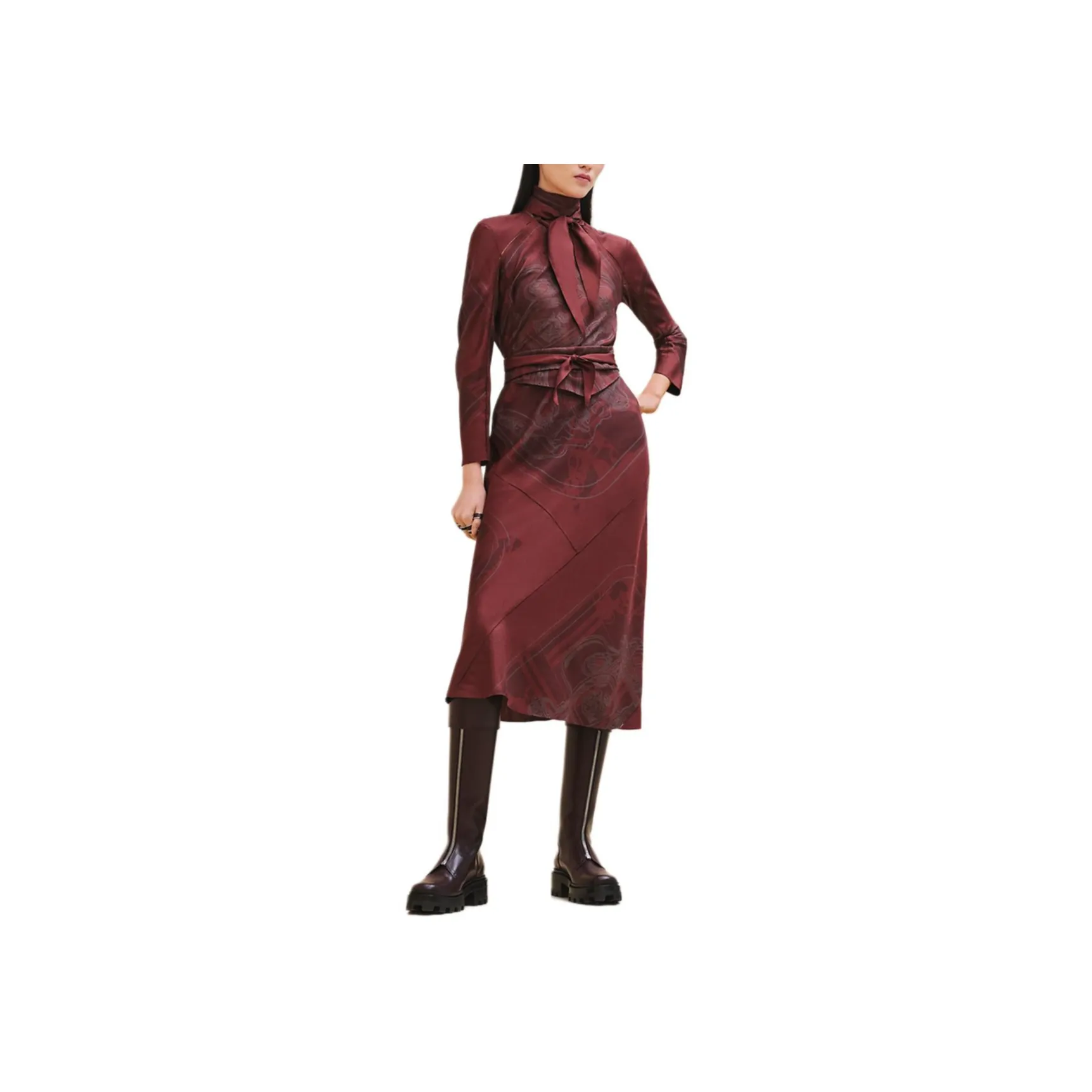 HERMES Long Sleeved Dress Women's Red