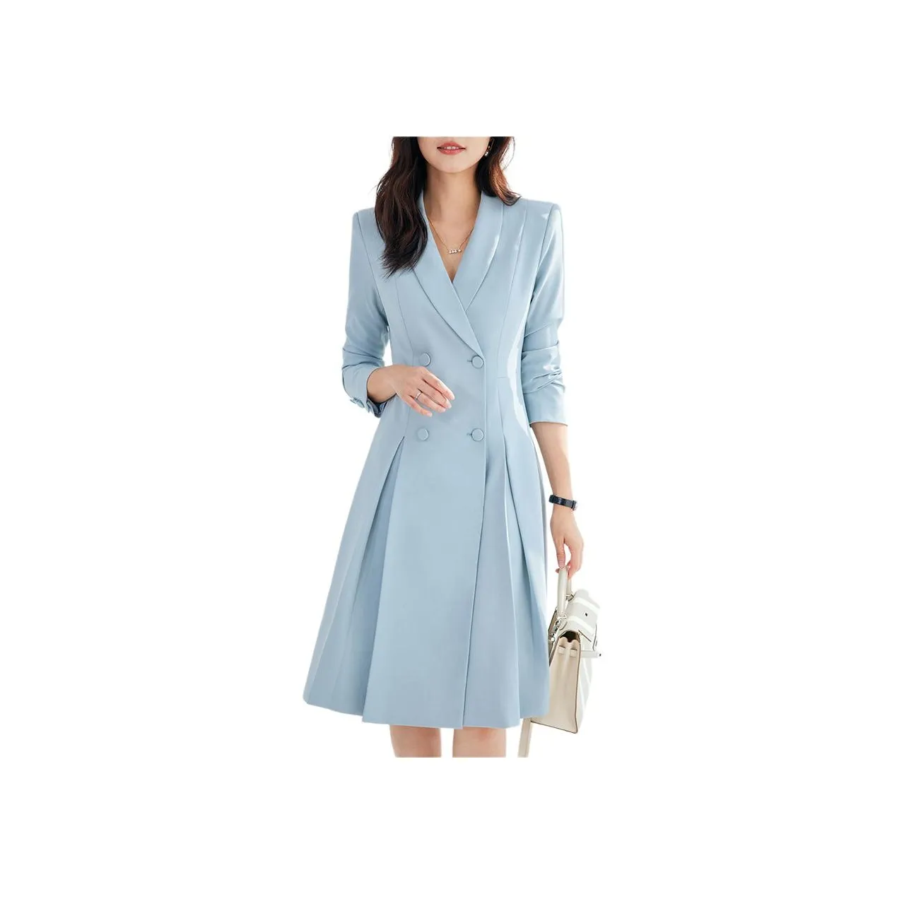 ONE SHALLOW Длинное платье с длинными рукавами женское синее