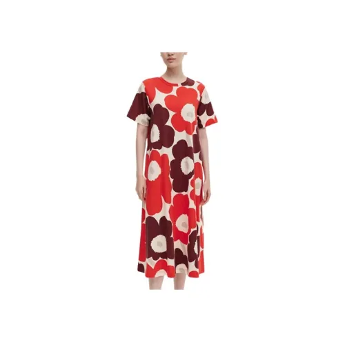 MARIMEKKO Red, Dark Red, Ecru Женские Короткие Платья с Рукавами