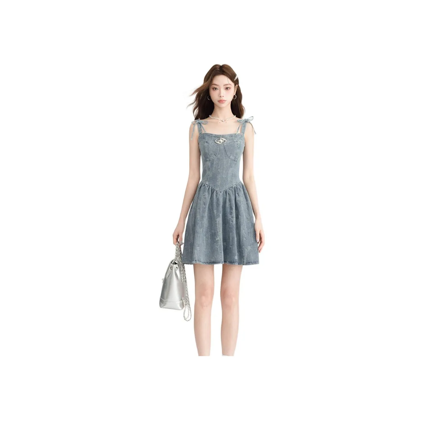 JECCI FIVE Slip Dress Women's Light Blue, Adjustable Shoulder Strap Side Pull