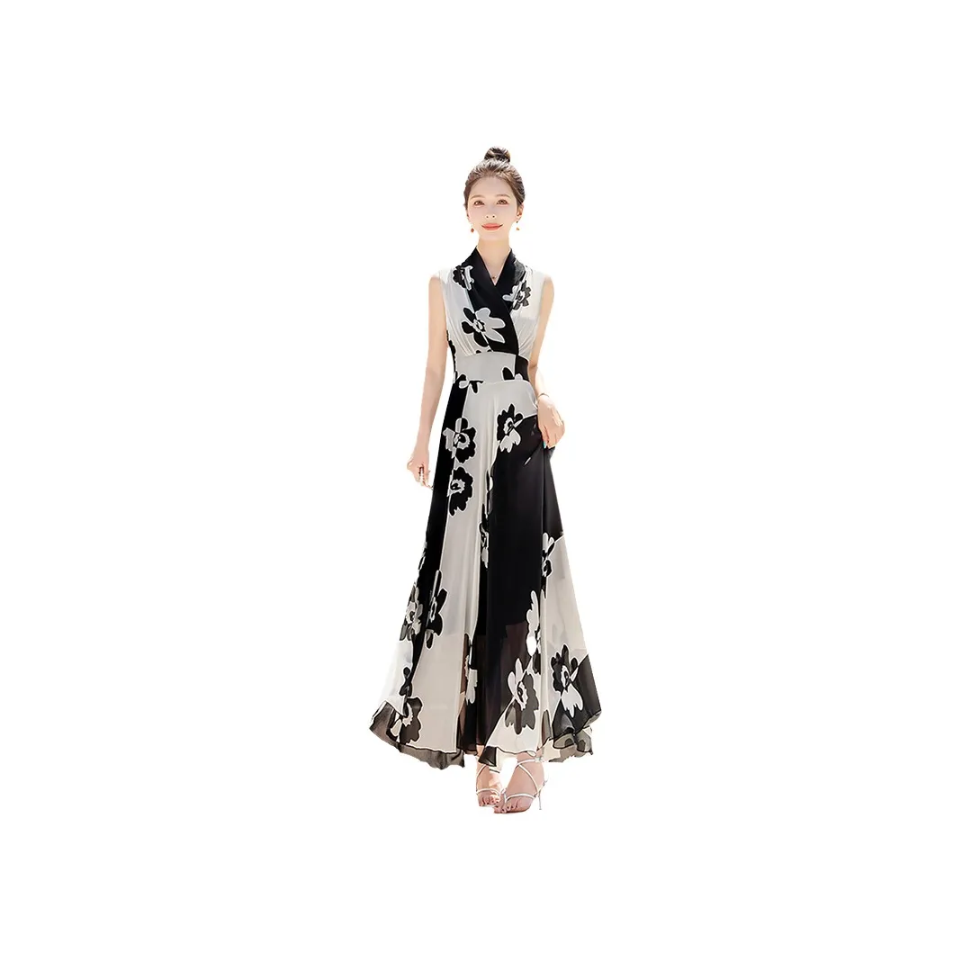 Cypress House Sleeveless Dress Women's Black & Beige Floral
