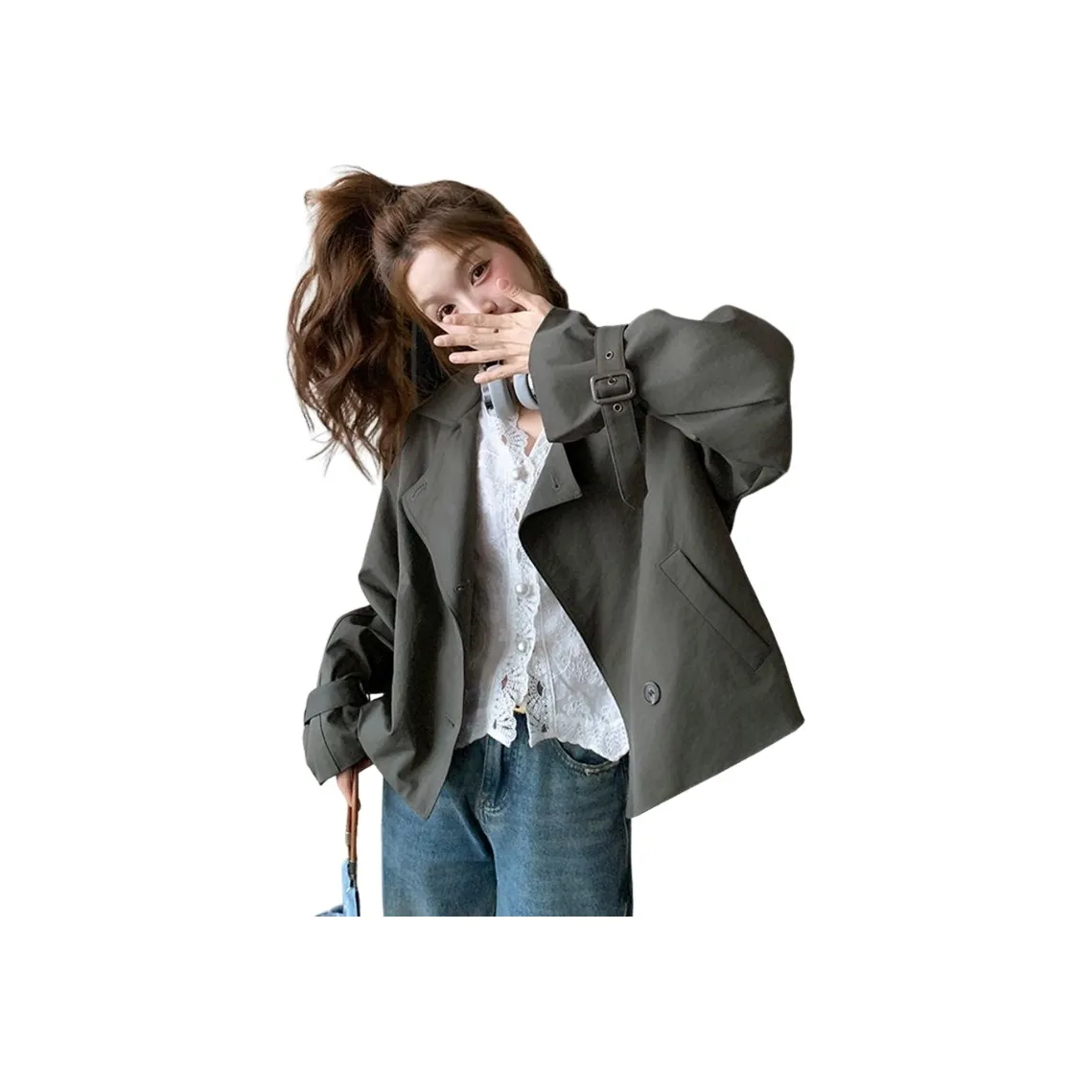 SIXUSICHOU Армейский зеленый Женский тренч