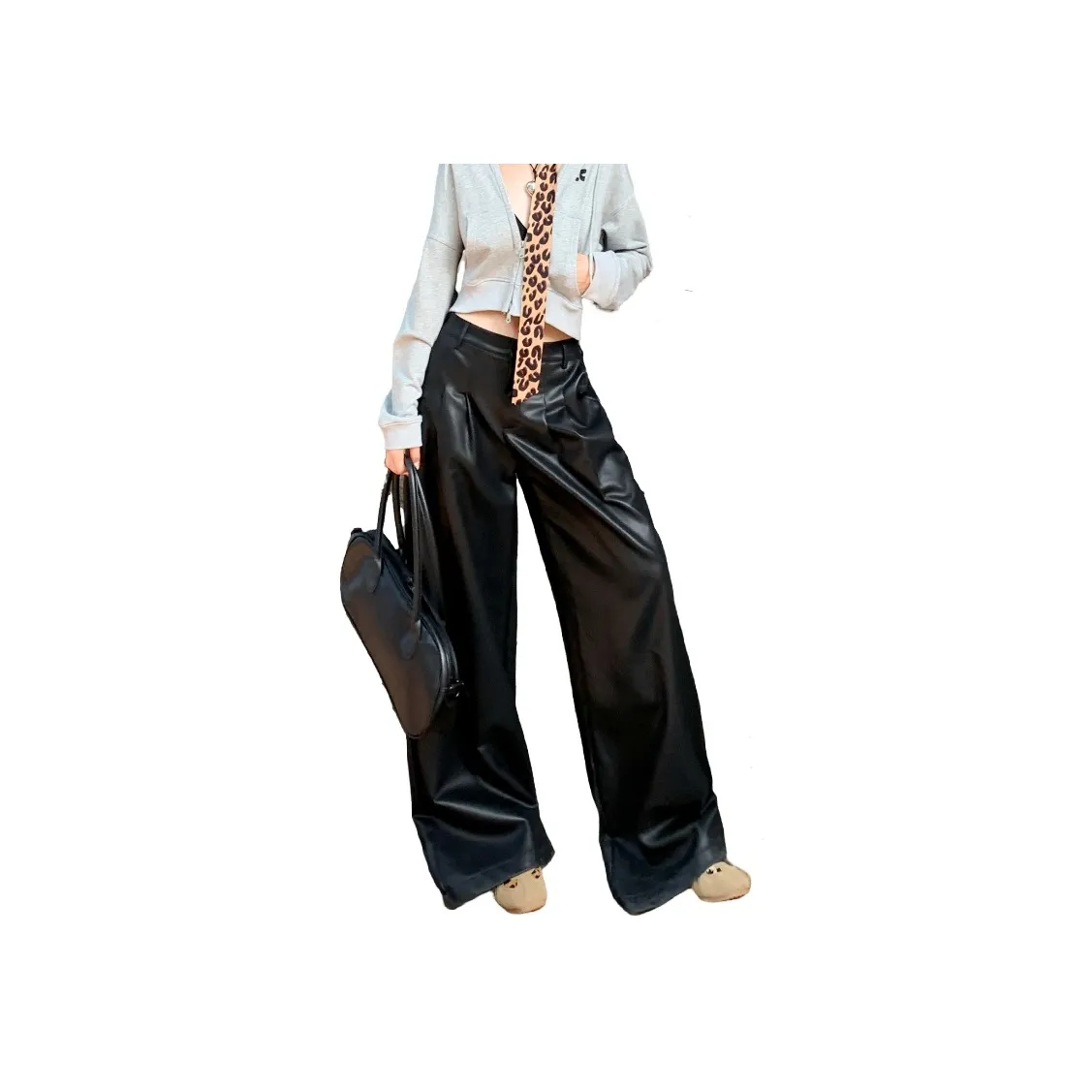 ZXZA Кожаные брюки женские черные