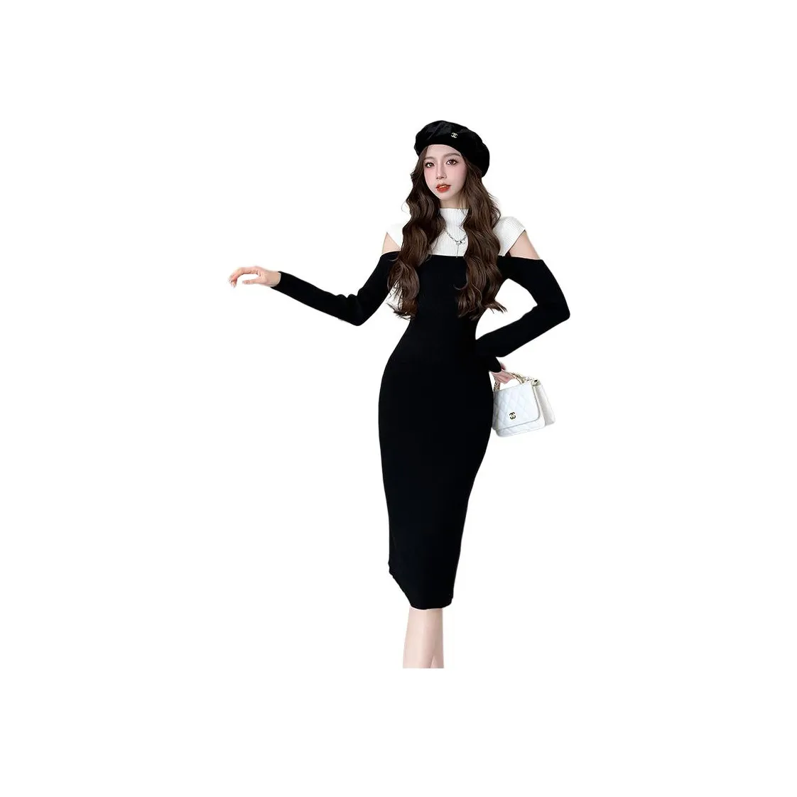 Mochahome Длинное платье с длинными рукавами женское черное