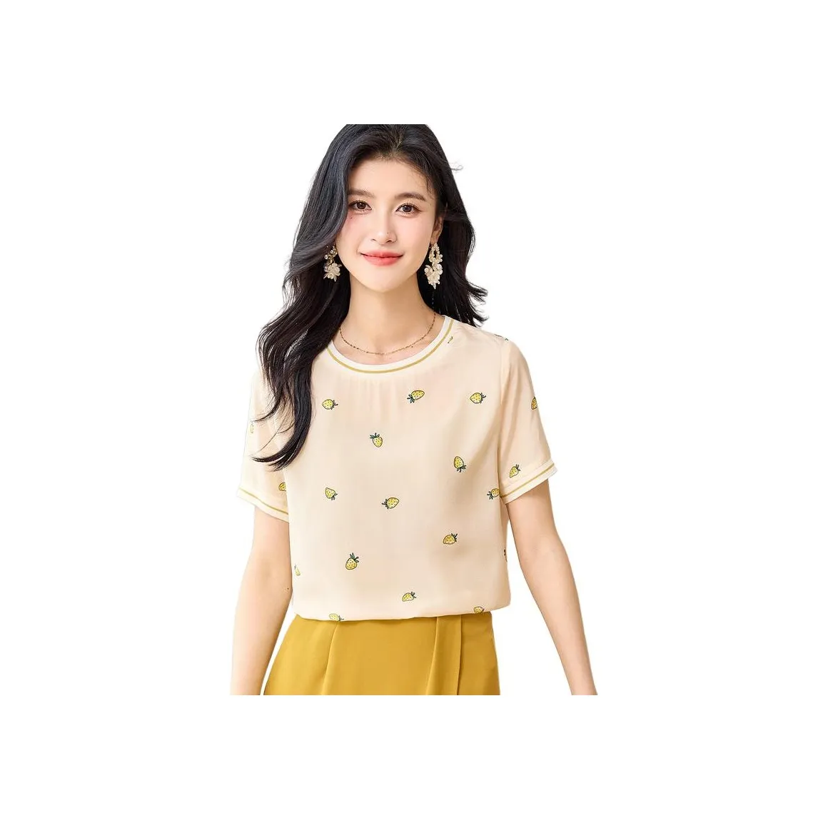 JINJU Желтый Клубничный Женские T-рубашки