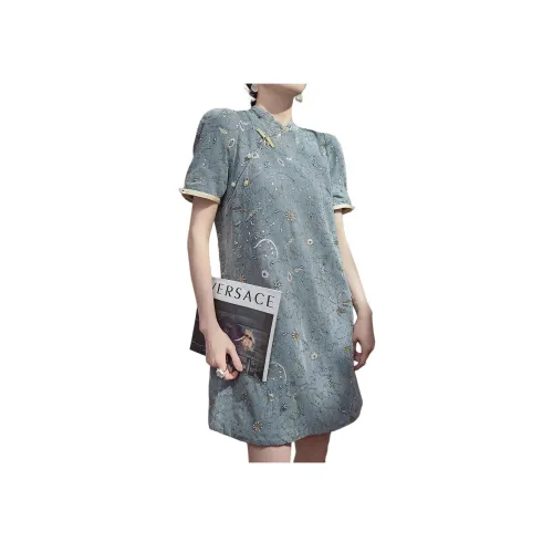 DESIGNER UNCLE Blue Женские Короткие Платья с Рукавами