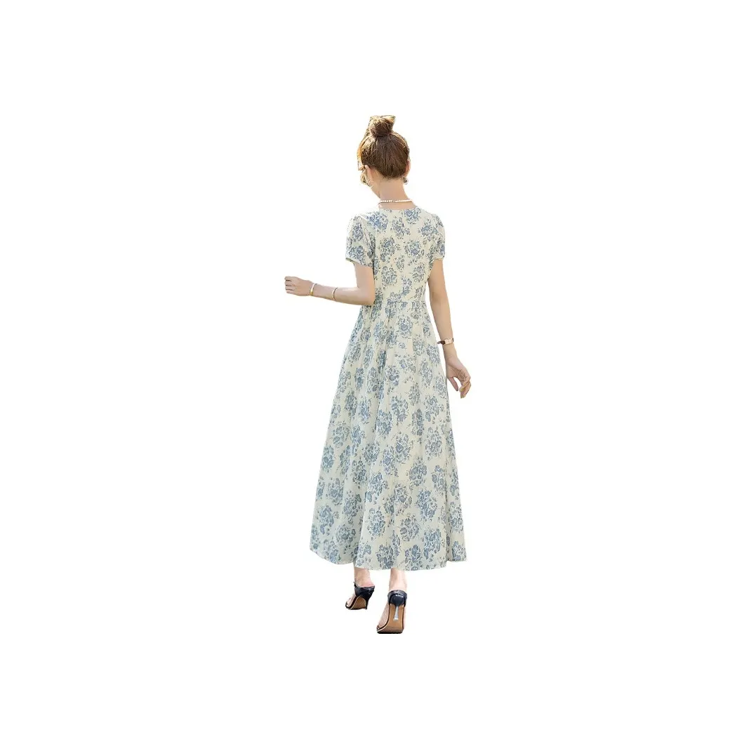 Cypress House Short Sleeved Dress Women's Blue Floral