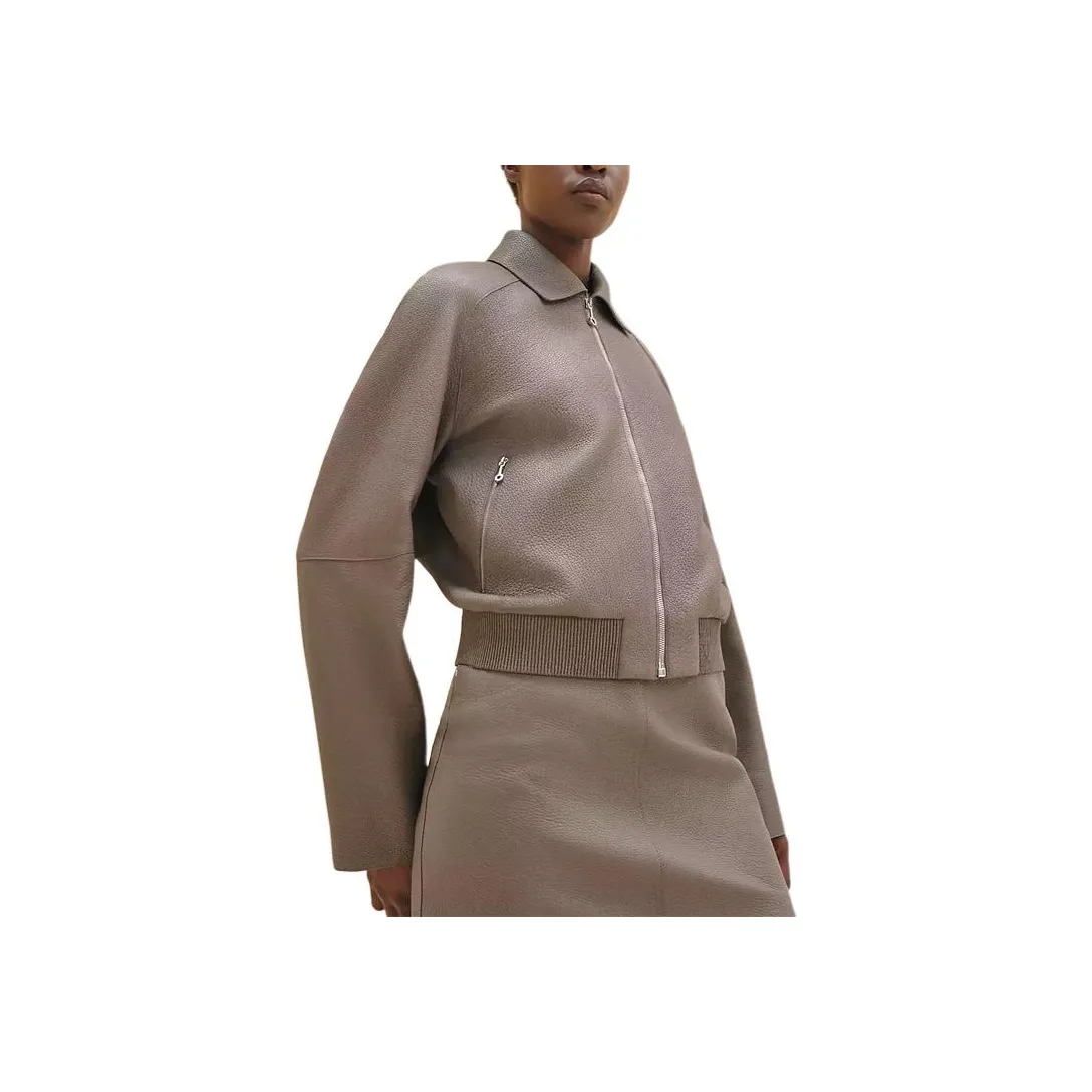 HERMES Leather Jacket Women's Gray
