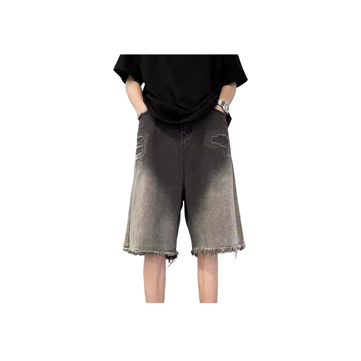 KVIV Черные Мужские Джинсовые Шорты