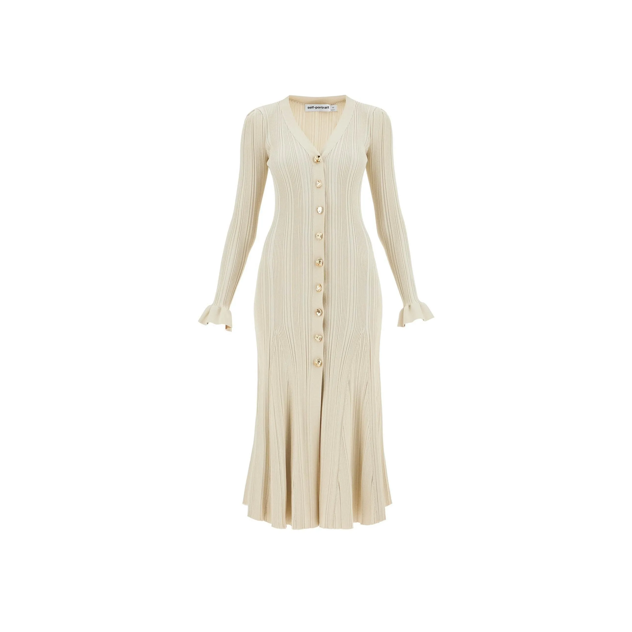 Self portrait Metallic Ribbed Flared Midi Dress