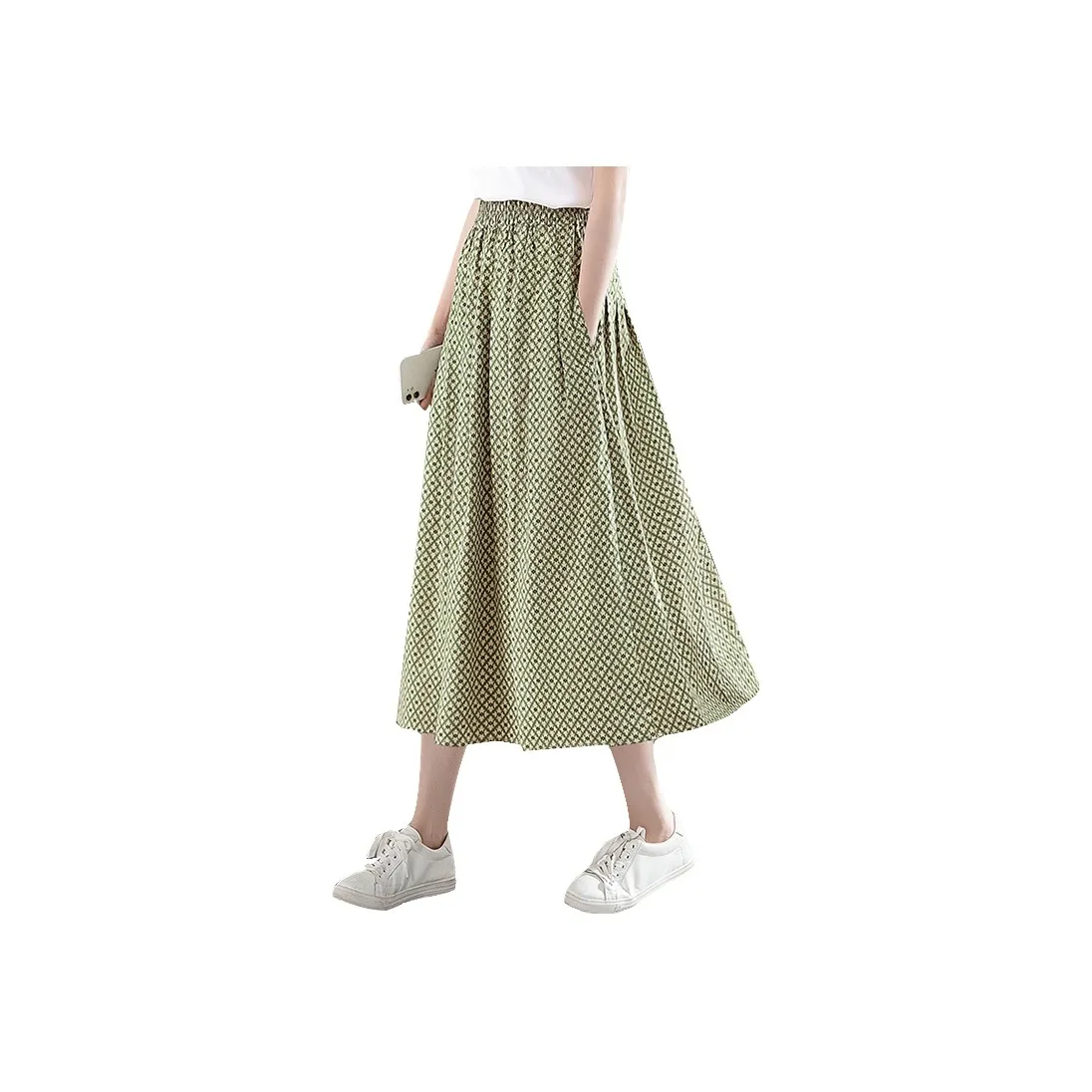 Cypress House Casual Long Skirt Women's Green Base With Beige Plaid