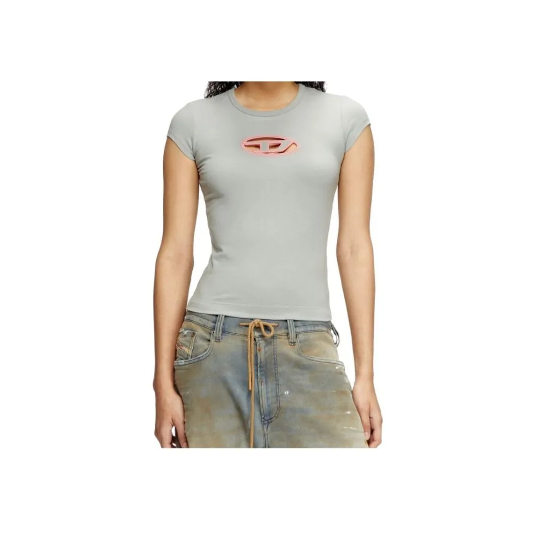 DIESEL OVAL D Series T Shirts Women's Gray