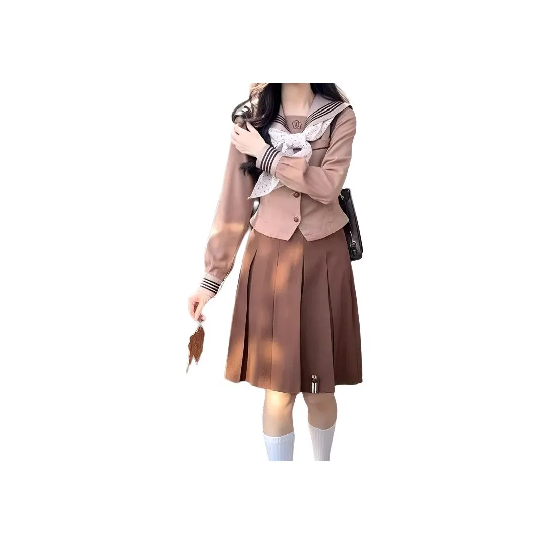 SNZX Одежда Комплекты Шоколадная Рубашка + Галстук-бабочка + Юбка с высокой талией Женская Униформа