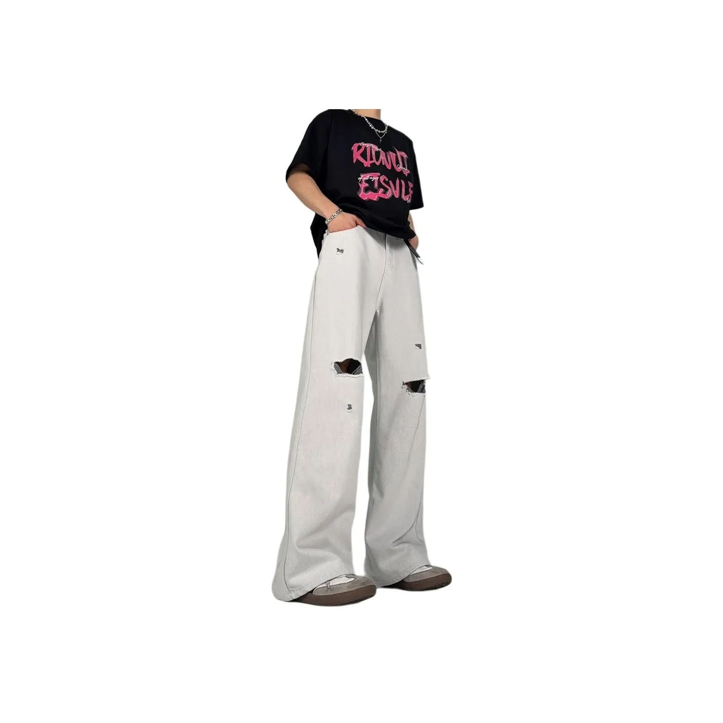 HELEH Jeans Unisex Blue Yarn White