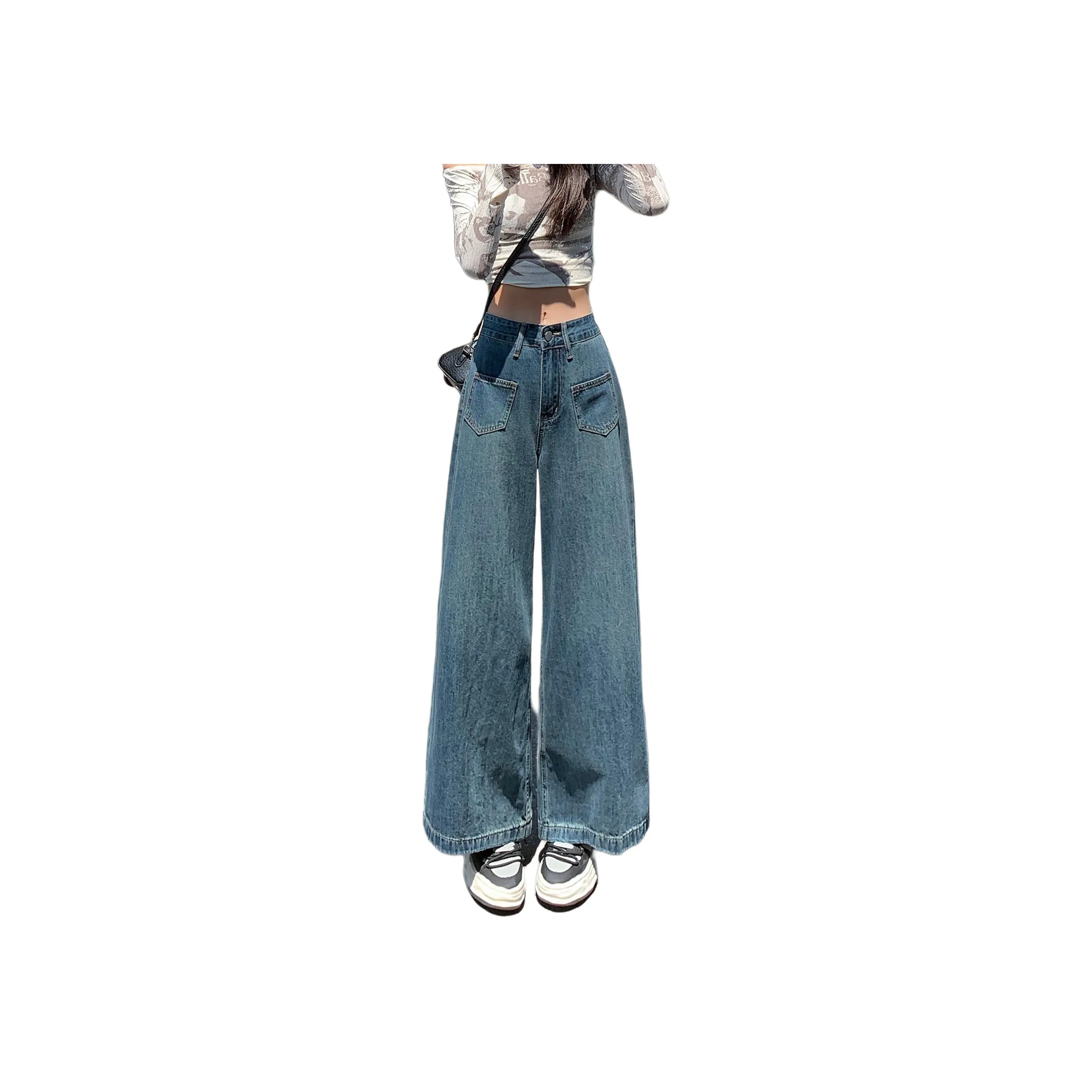 Menglaini Jeans Unisex Vintage Blue