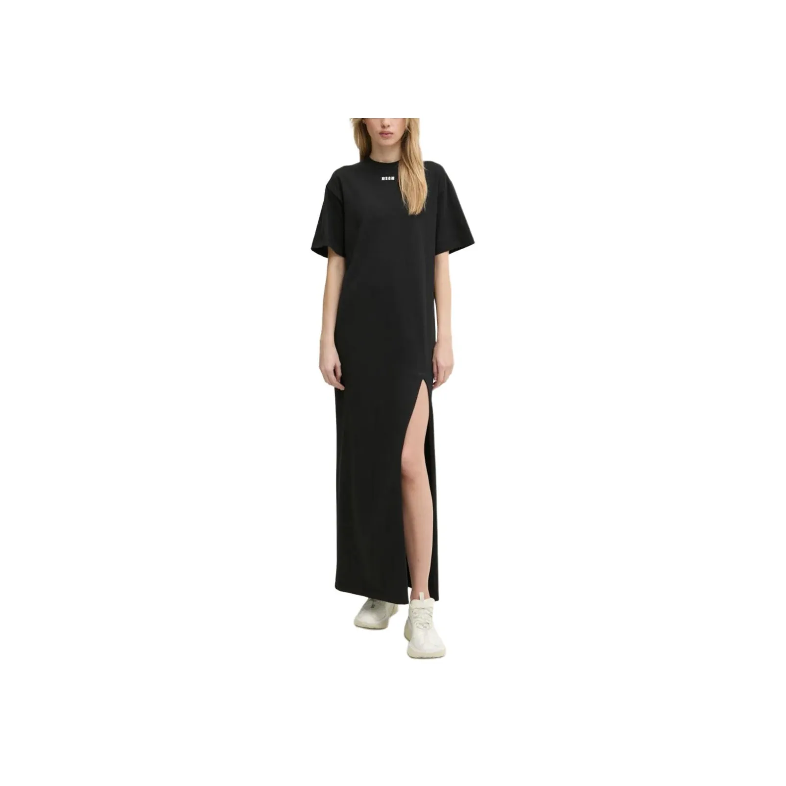 MSGM Logo Printed Side Slit Maxi Dress