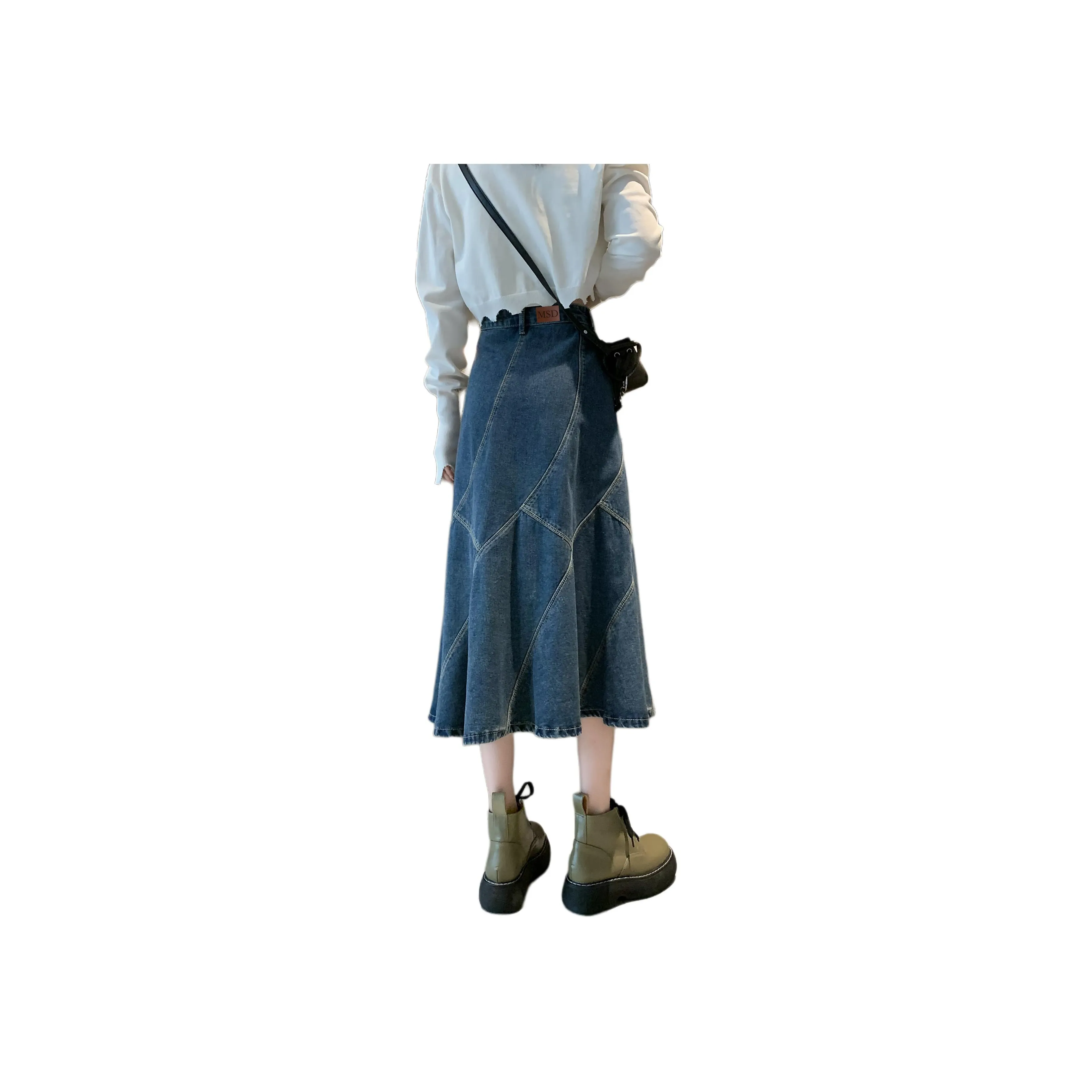 Rose Denim Long Skirts Women's Blue