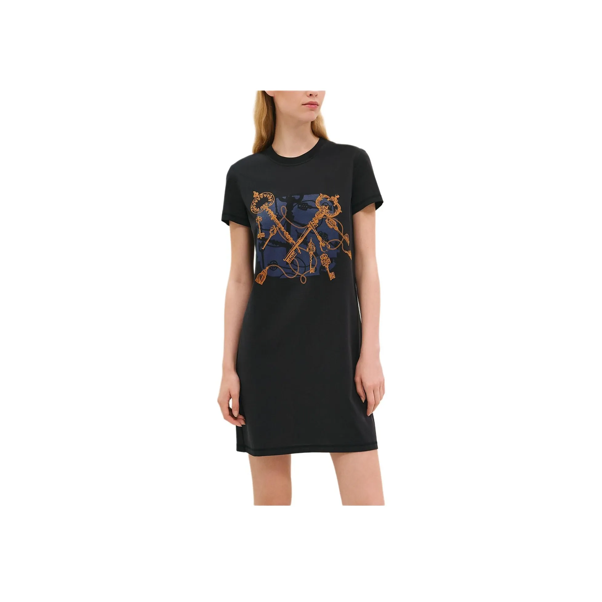 HERMES Short Sleeved Dress Women's Black Blue
