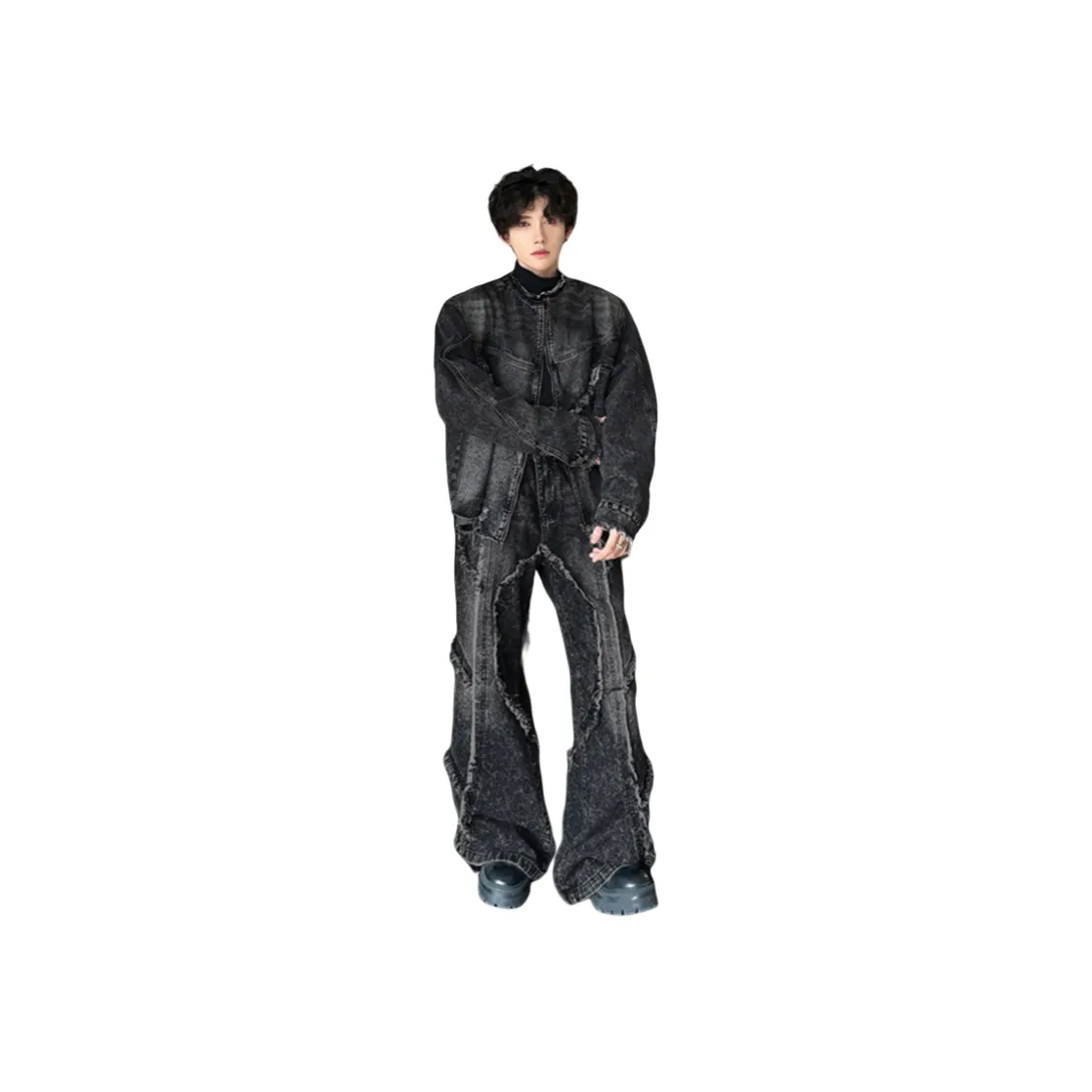 Fakeyoung Denim Jacket Unisex Black Gray