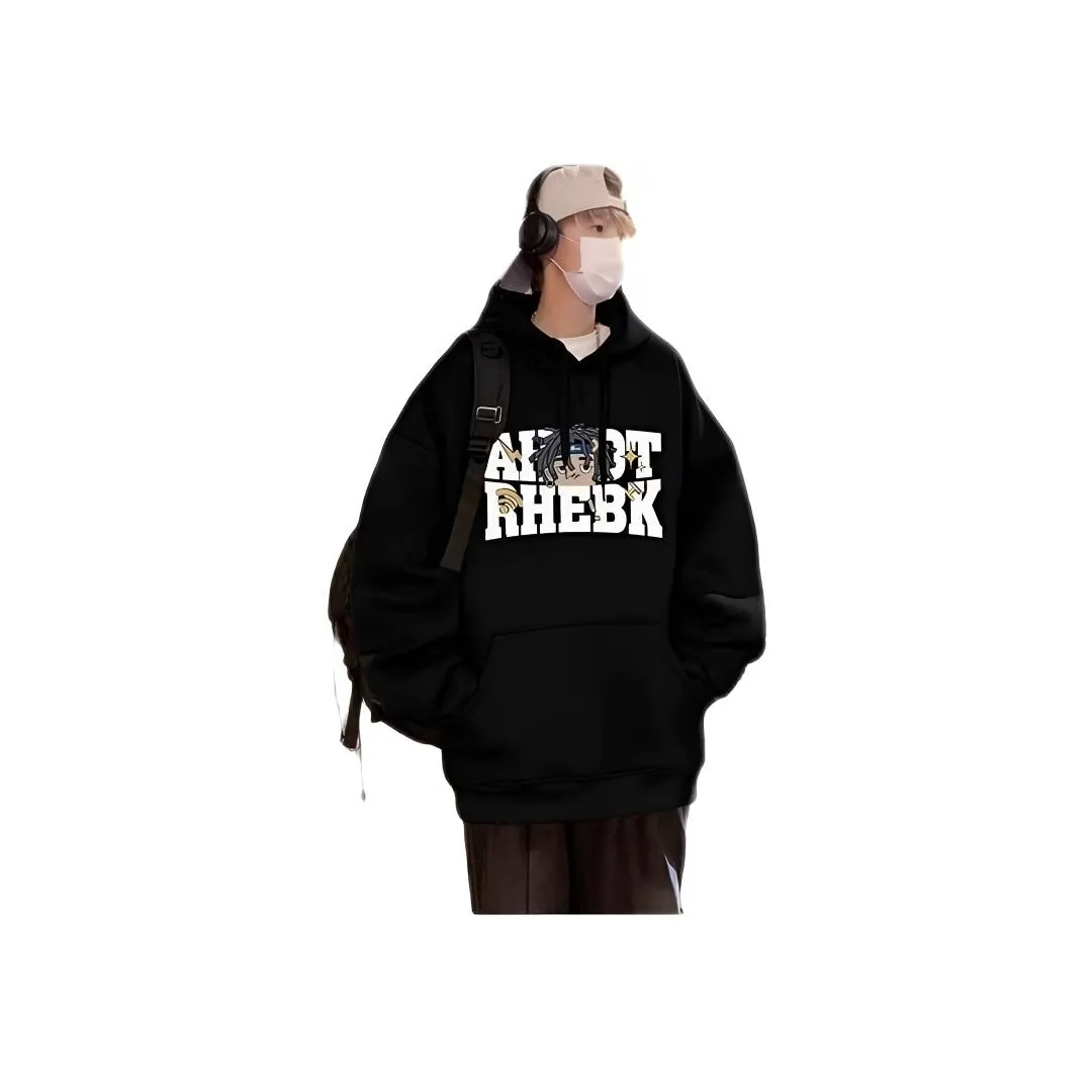 Wooden Rabbit Мужская одежда Американский мультяшный с принтом худи свободного кроя Lazy Casual Sports Мужская