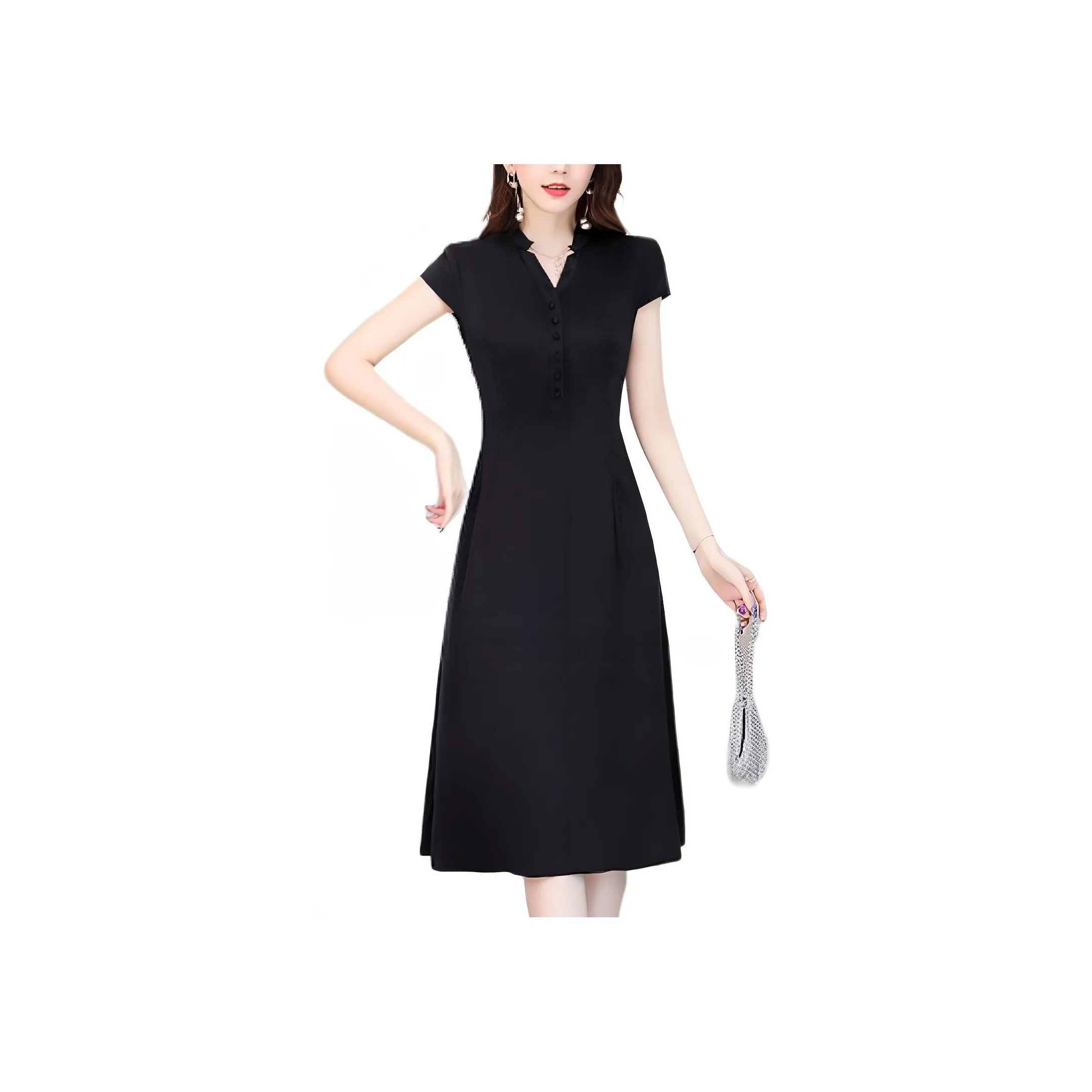 Yi Mengyuan Шелк Короткий Рукав Платье Женское