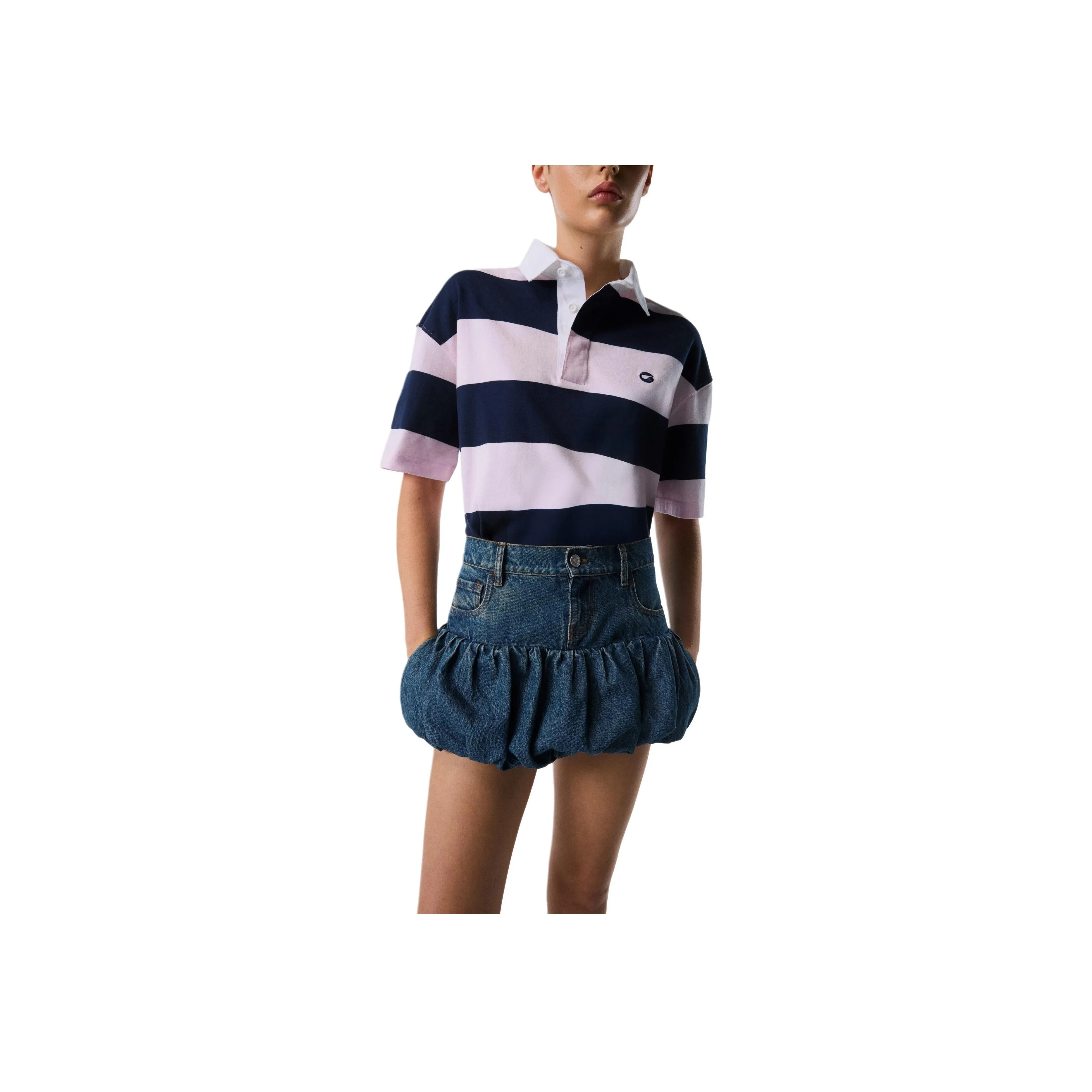 COPERNI Gathered Hem Denim Mini Skirt
