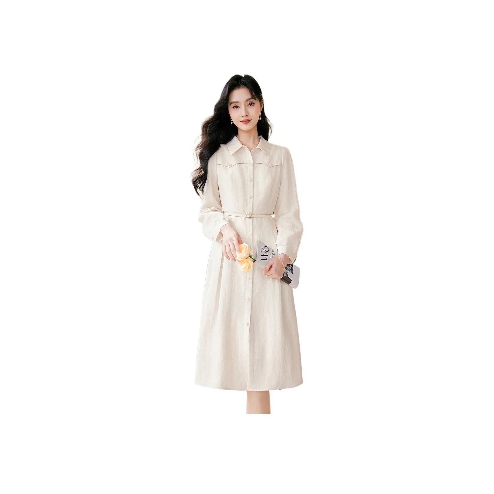 Like The Age Of Water 2025 Spring Long Sleeved Dress Women's Beige