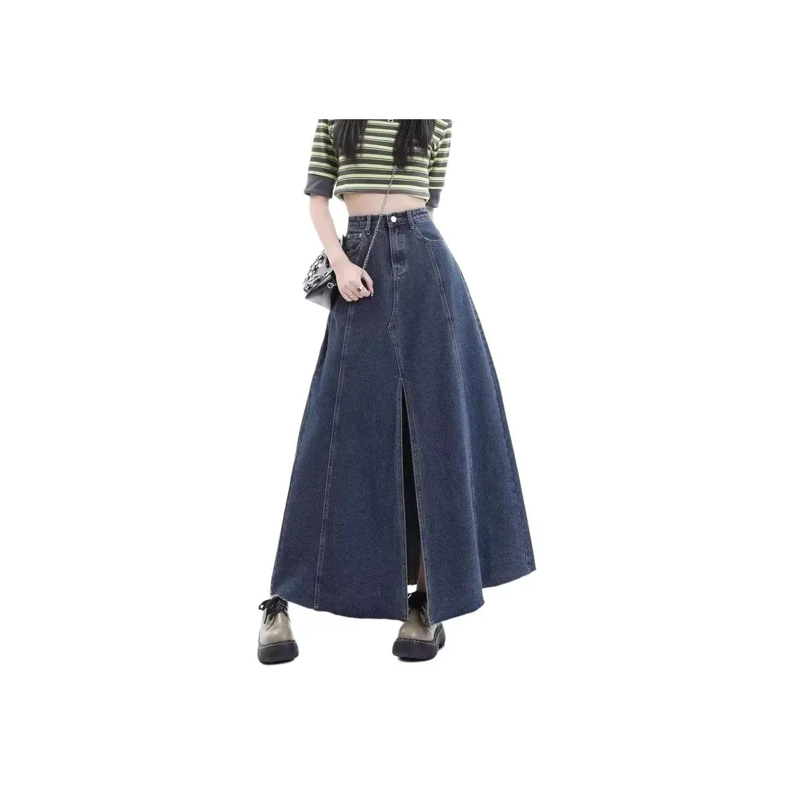 Alxnan Denim Long Skirt Women's Dark Blue