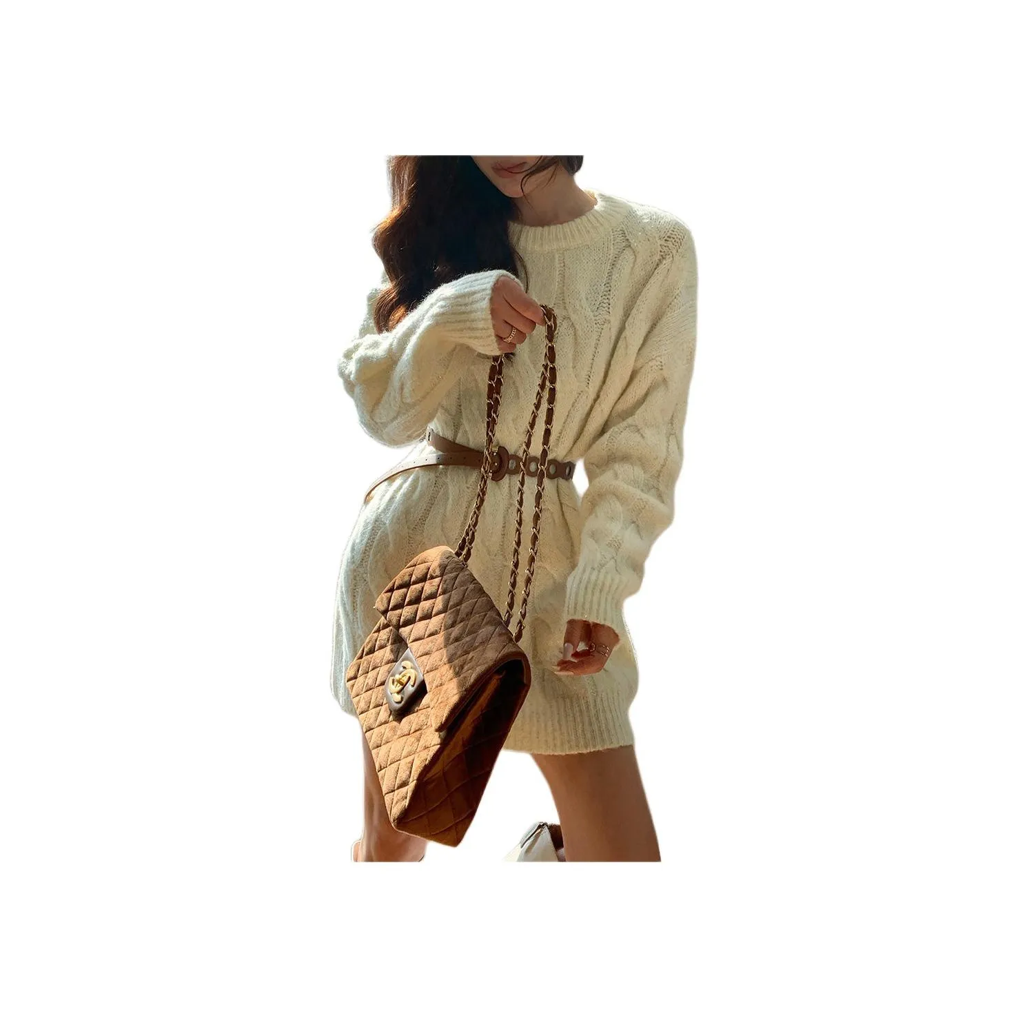 NANING9 Длинное платье с длинными рукавами женское белое