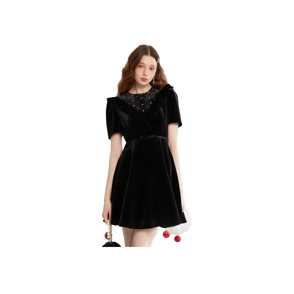 Caroline Черный Женские Короткие Платья с Длинными Рукавами