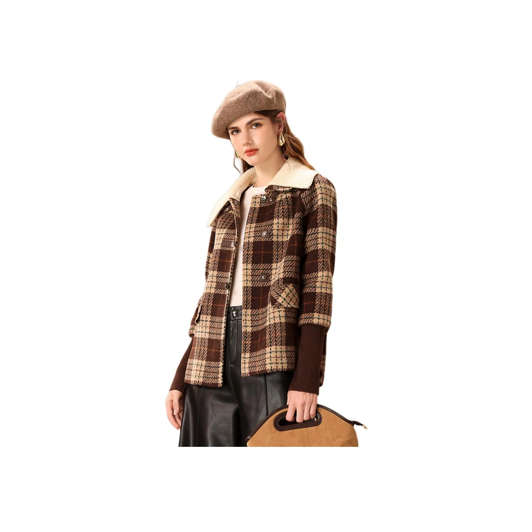 FENHONGMALI Кофейная клетка Женские Куртки