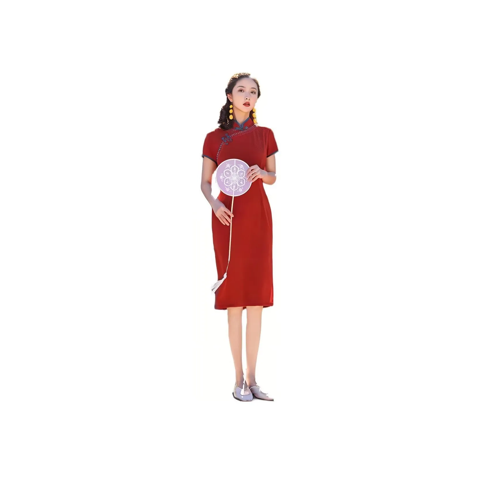 Red Colored Clothes Cheongsam Women's Burgundy