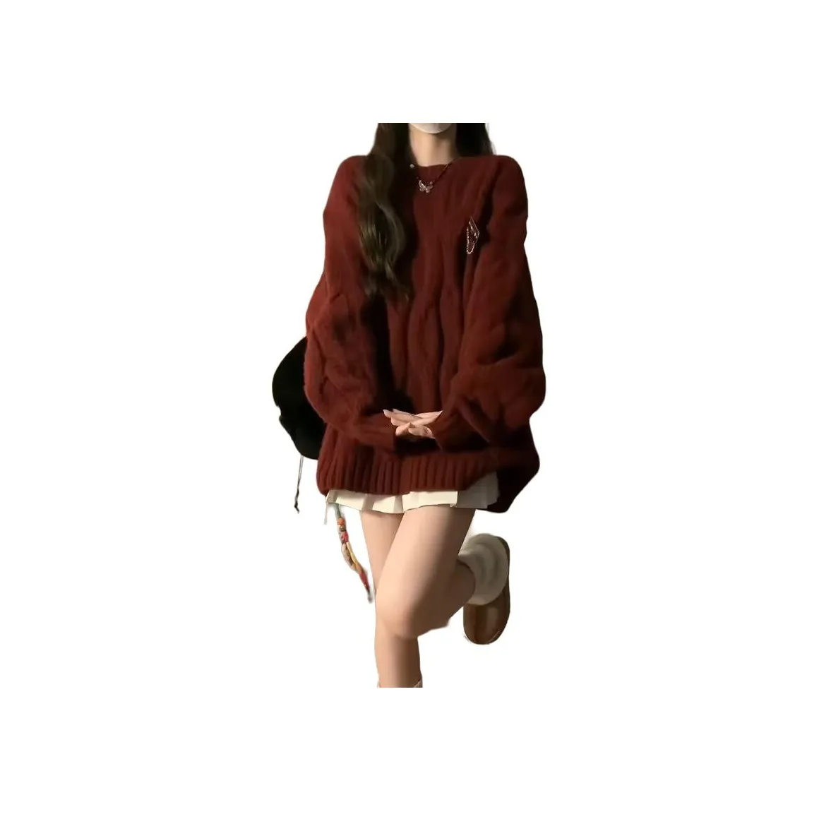 Mu Qingqing Красный Вязаная Ткань Свитер + Белая Юбка с Рифленкой Два Предмета Комплект Женские Юбочные Комплекты