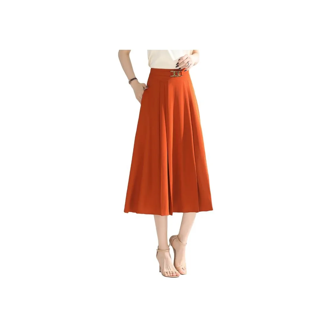 YIRANCHUN Повседневный Длинный Юбка Женская Оранжевый Красный
