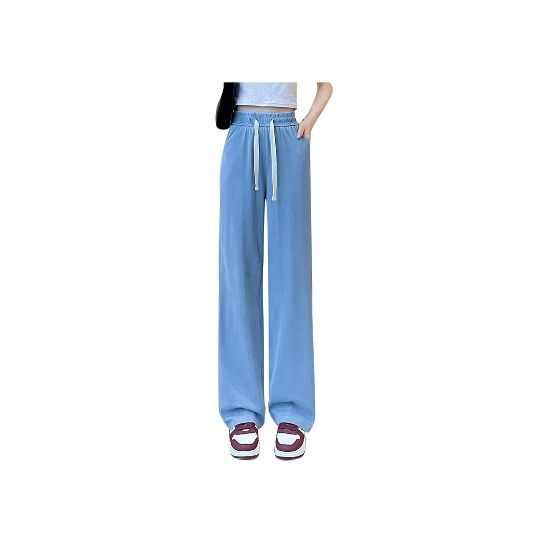 JEANSWEST Draped High Rise Thin Ice Silk Petite Casual Loose Fit Wide Leg Pants Summer Women's