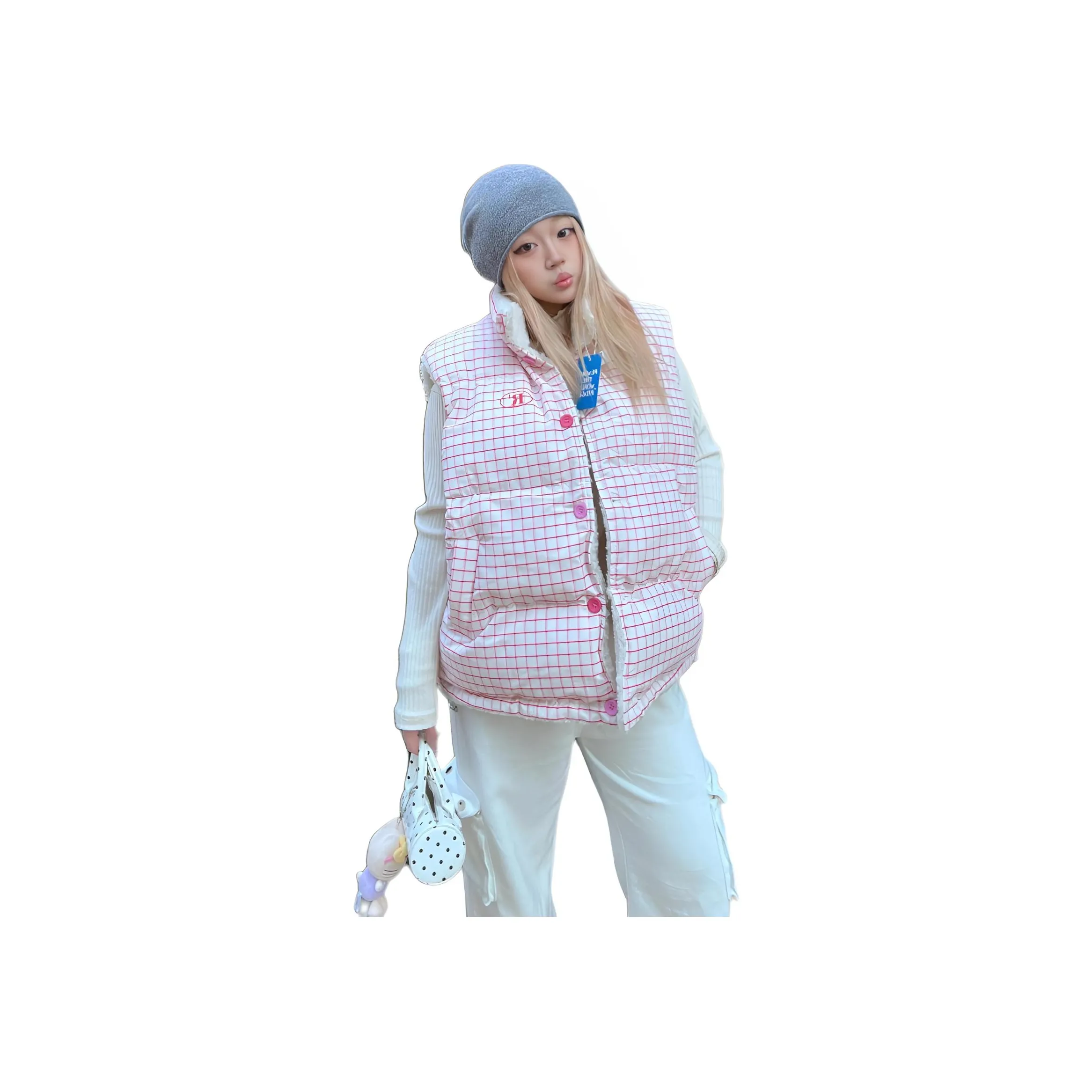 FINDSME GAGA Розовый Клетчатый Женский Жилеты