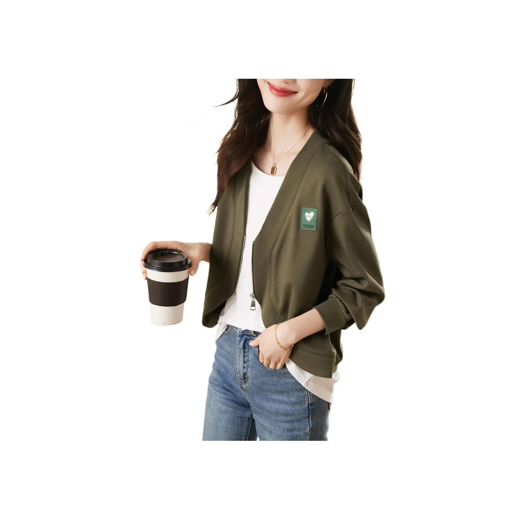 Mo Han Yi Mei T Рубашка Женская Оливково-зеленая