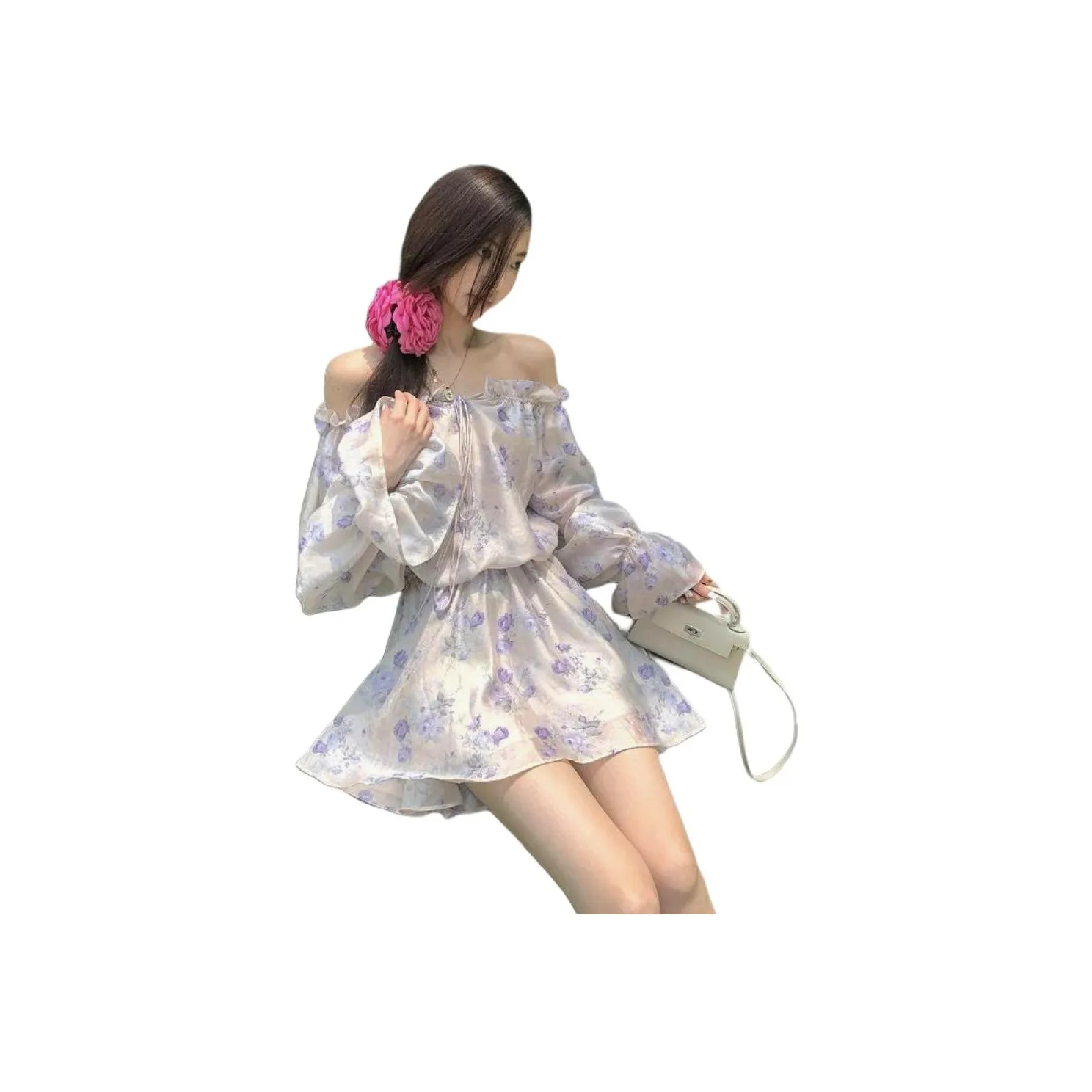 Icicofficial Long Sleeved Dresses Women's Purple Floral