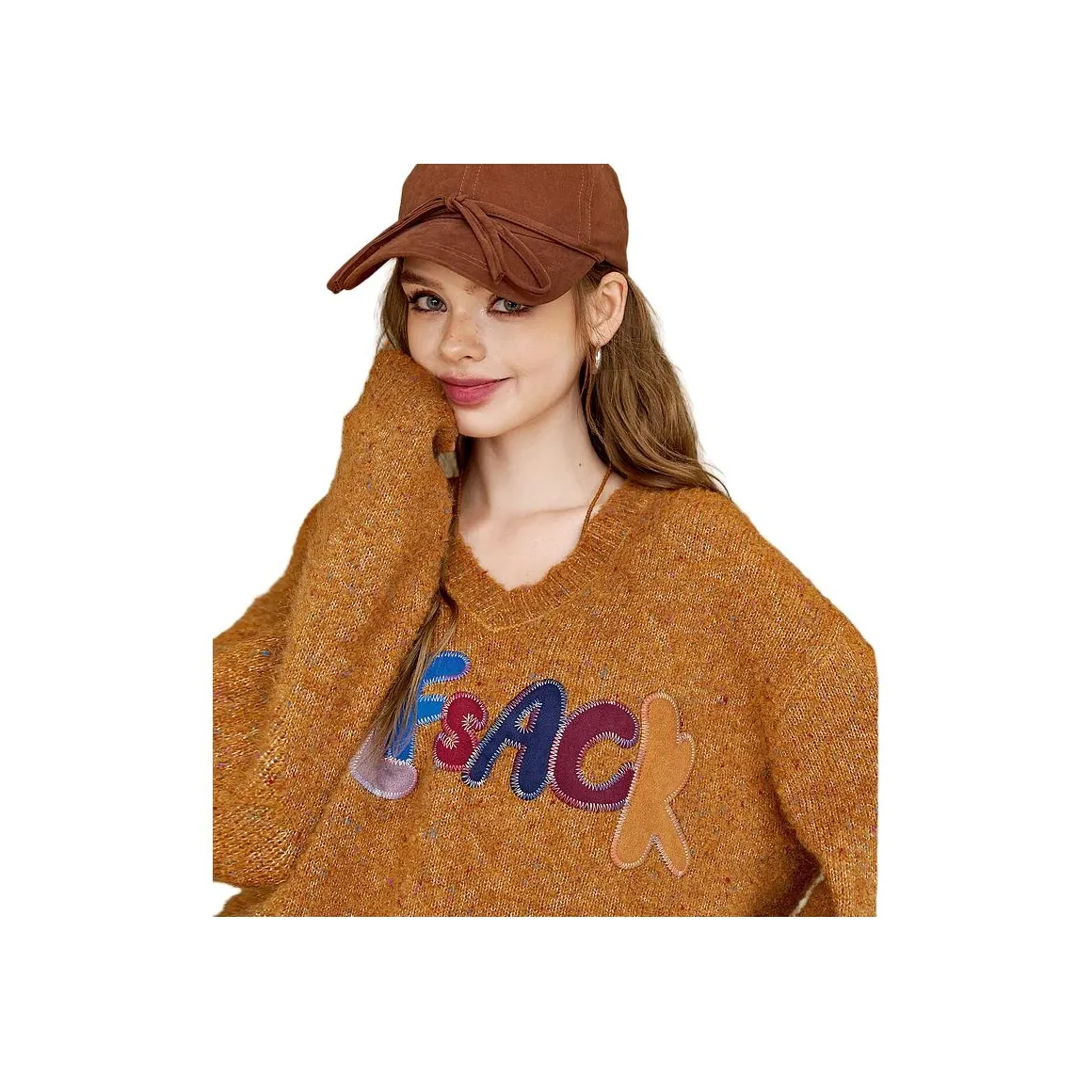 ELF SACK Multicolor Plush Letter Effortless Style Sweater Women's