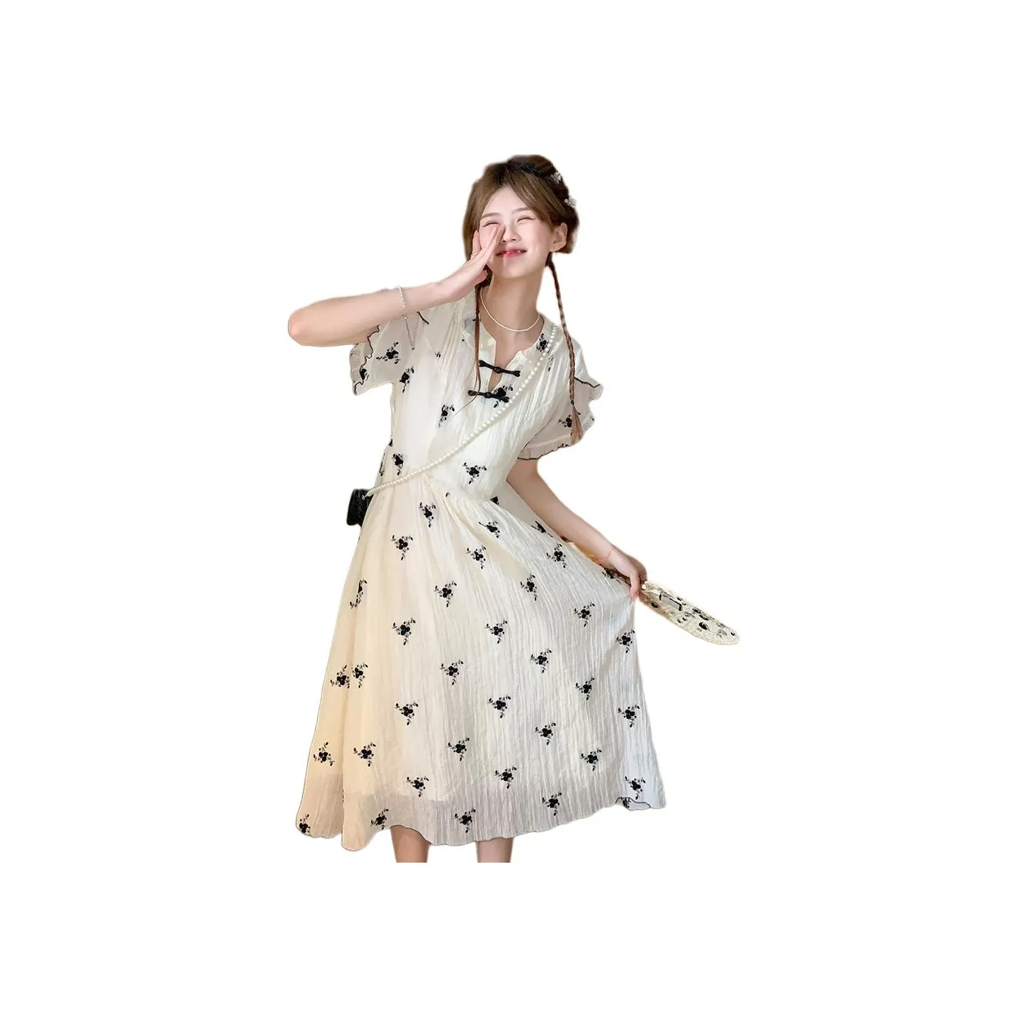 Juden Choi Короткий рукав Платье Женское Черное Абрикосовое